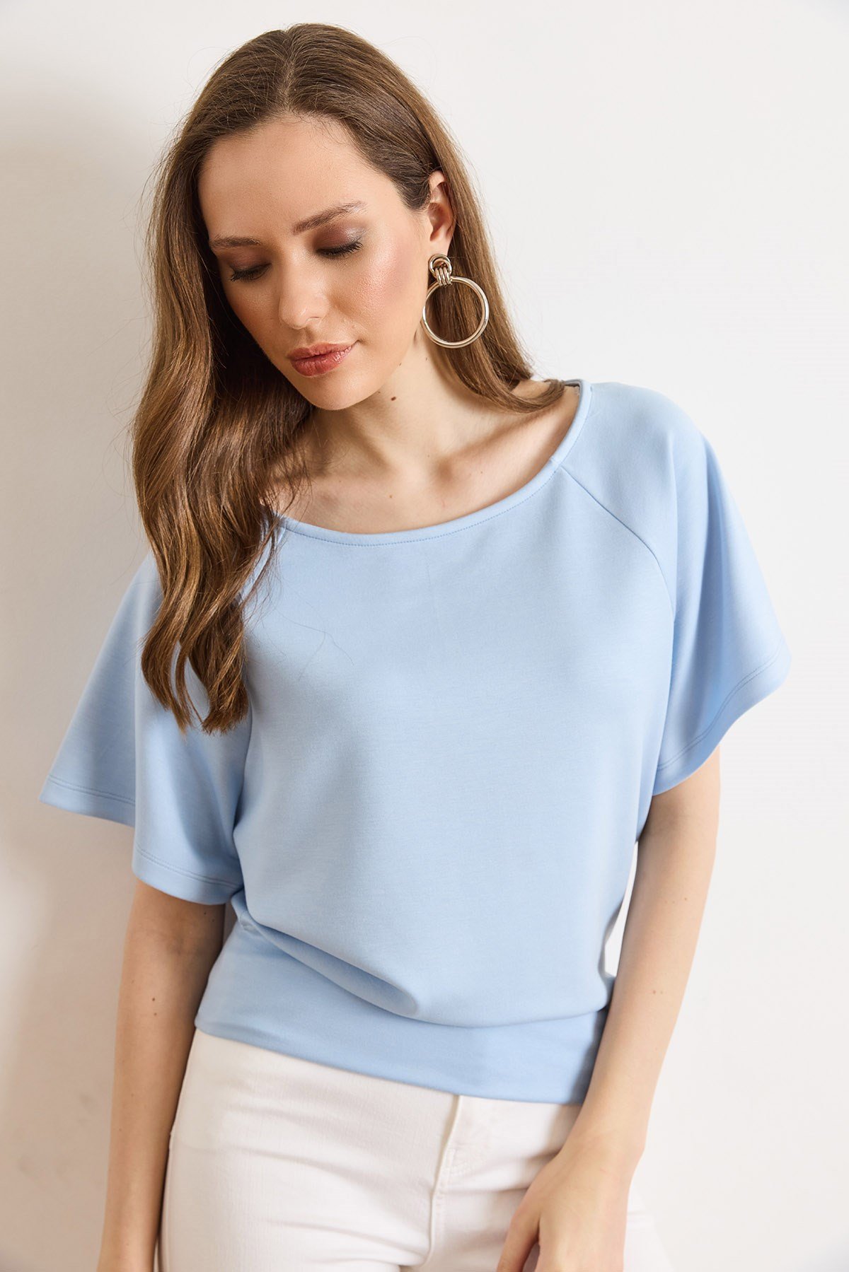 Beli Bantlı Yarasa Dökümlü Bluz Bebe Mavi