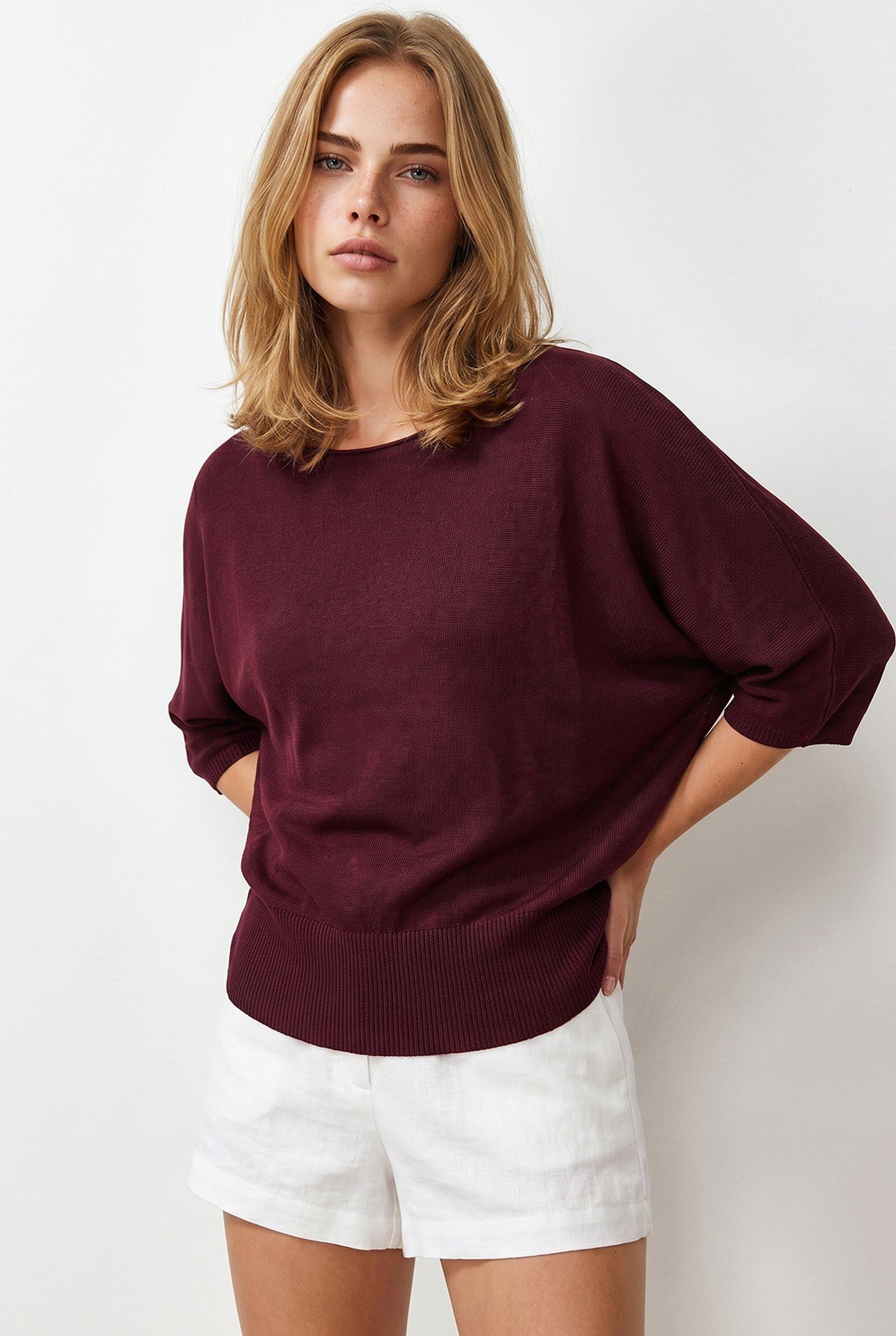 Beli Korsaj Gipeli Yarasa Model Viskon Triko Bluz Bordo