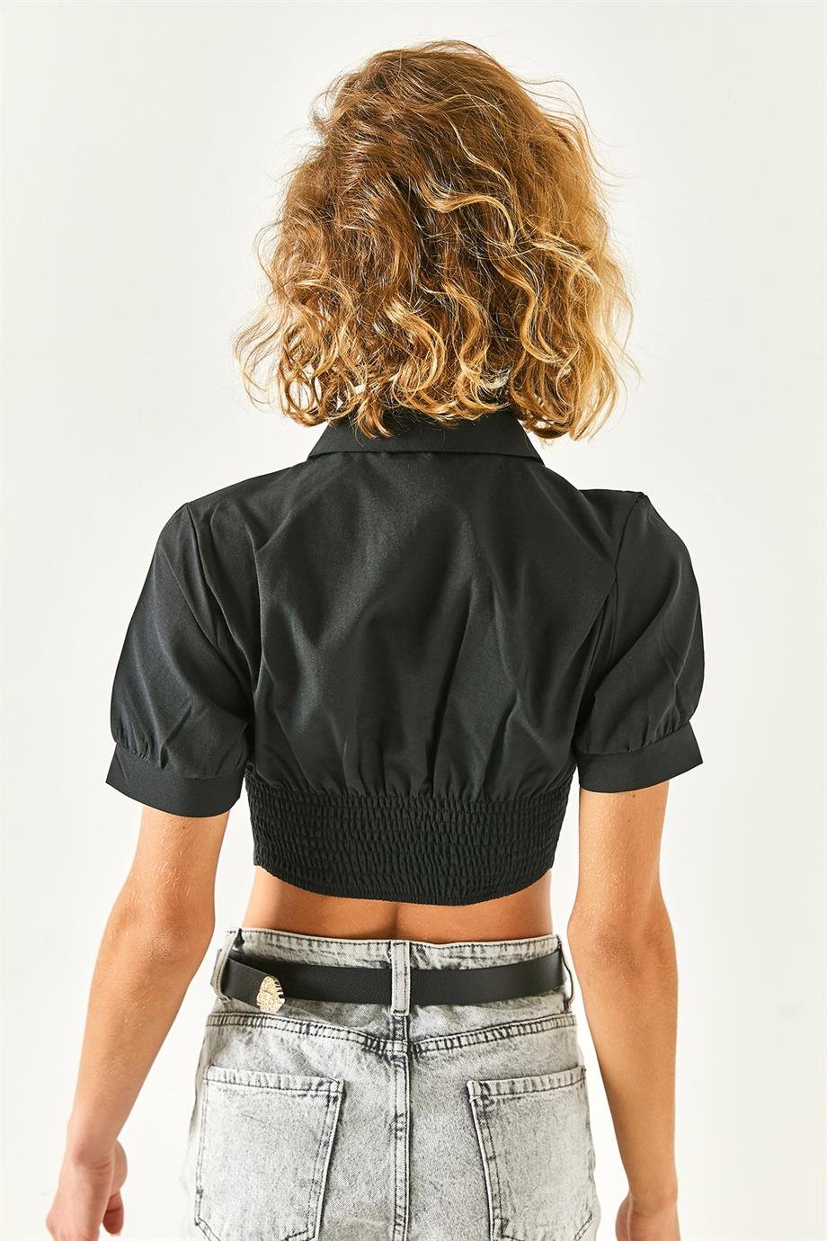 Beli Korse Görünümlü Crop Gömlek Siyah