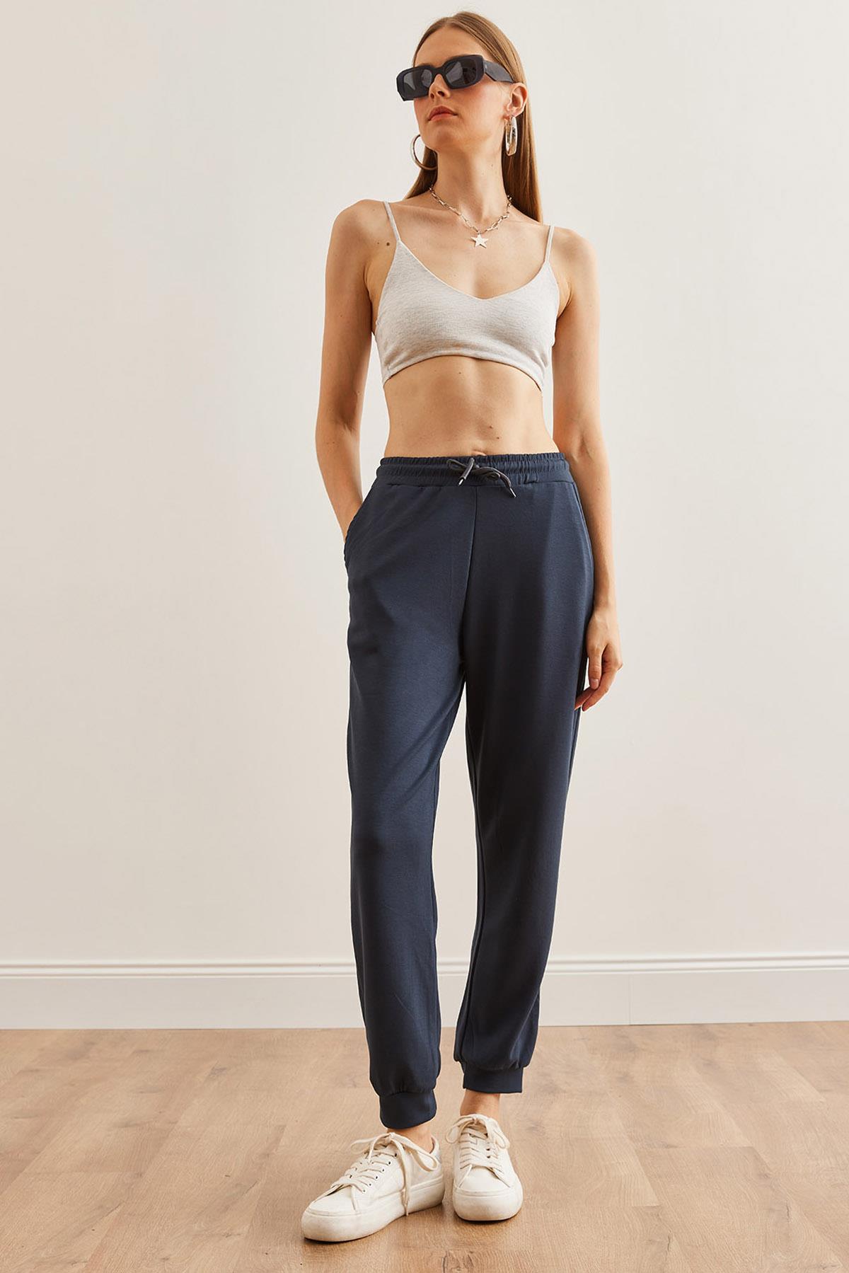 Beli Lastikli Modal Tuşeli Jogging Eşofman Altı Füme