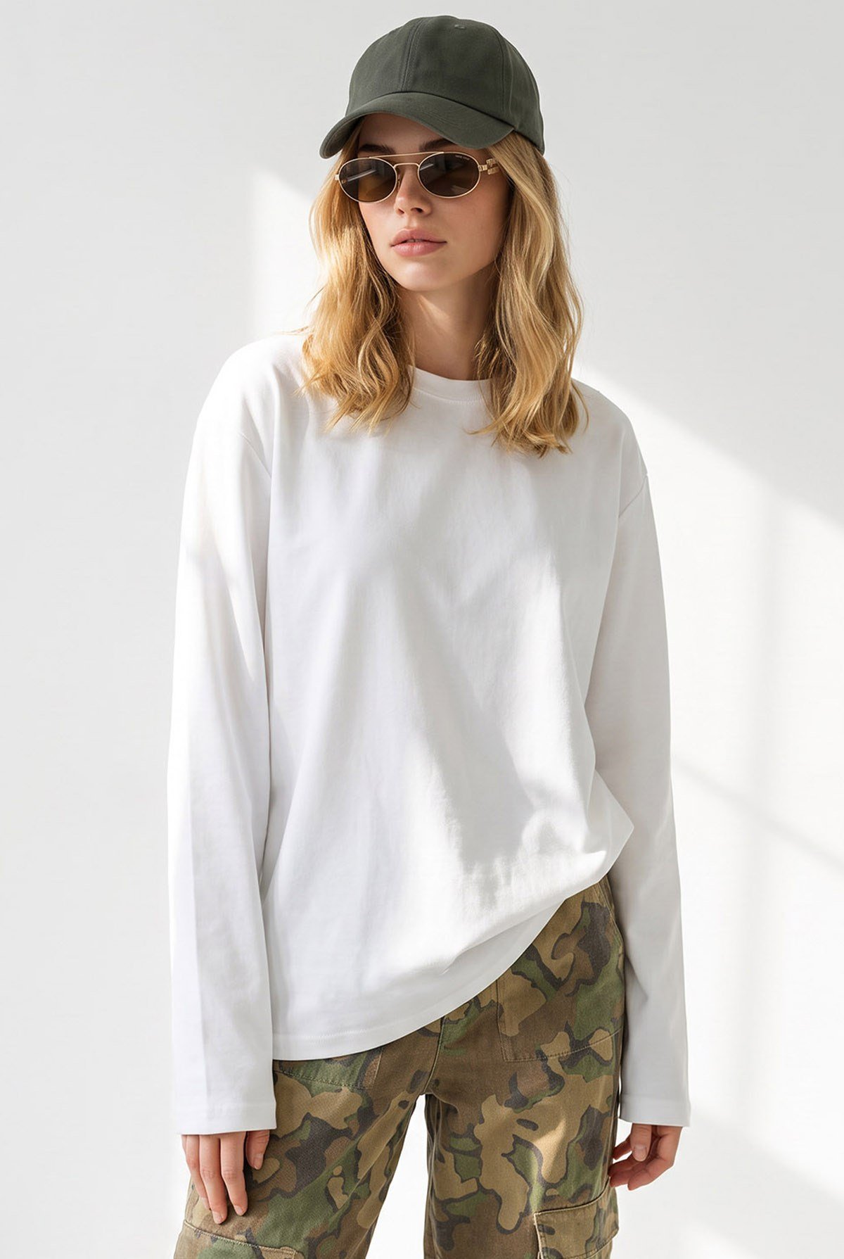 Bisiklet Yaka Modal Tuşeli Dökümlü Basic Sweatshirt Beyaz