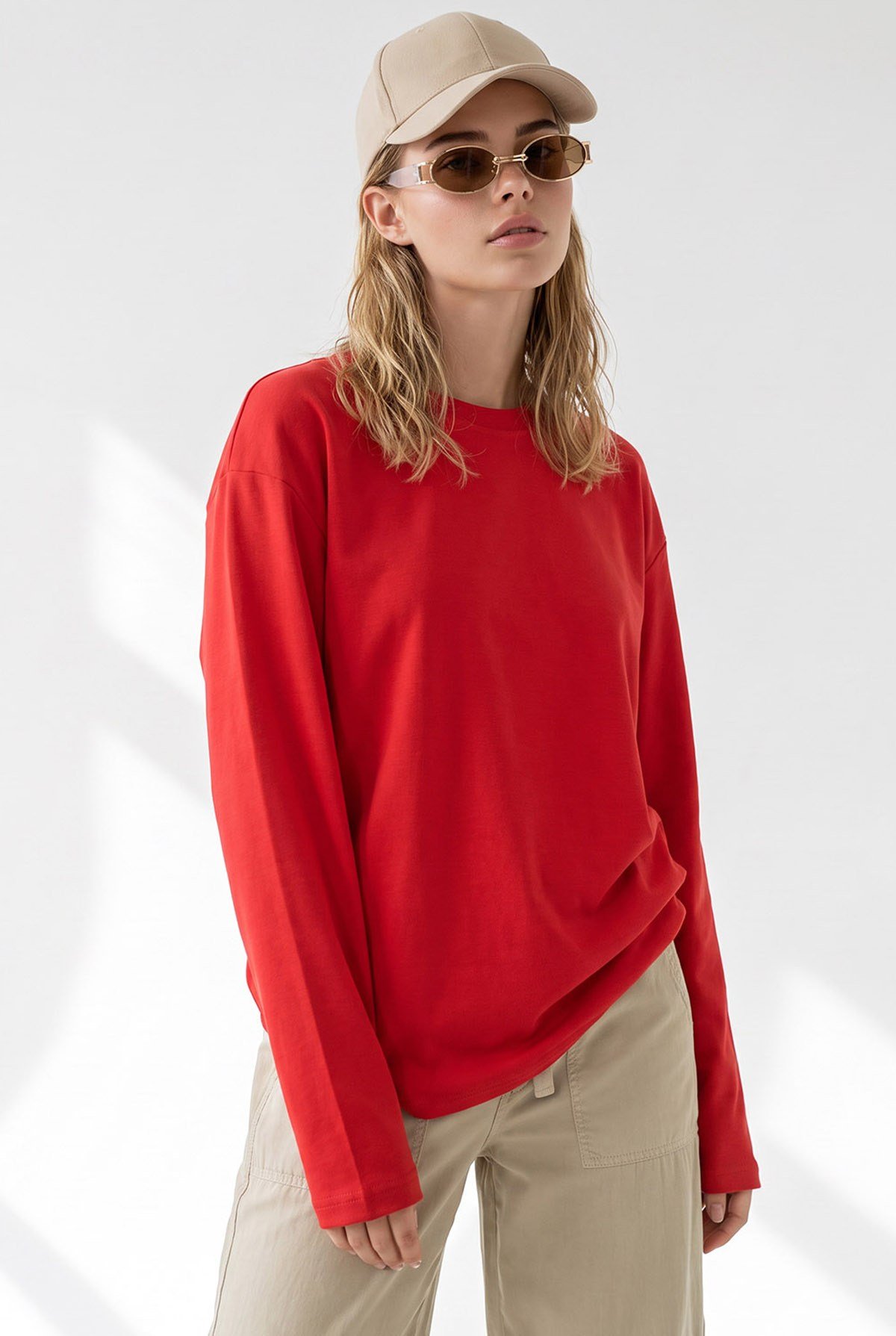 Bisiklet Yaka Modal Tuşeli Dökümlü Basic Sweatshirt Kırmızı