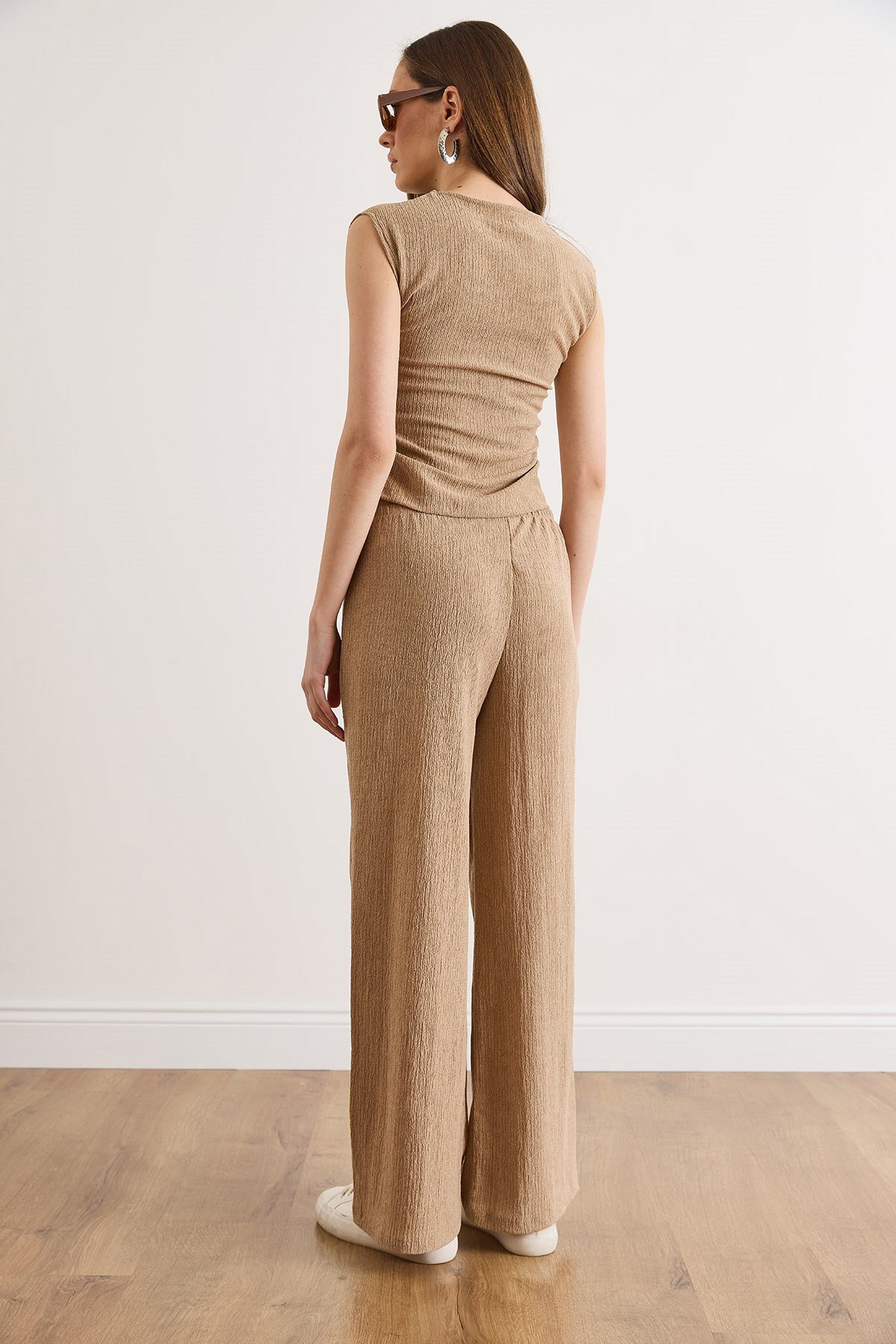Bluz Pantolon Dokulu Takım Camel