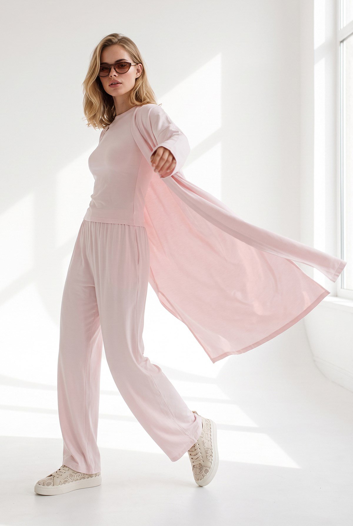 Bluz Pantolon Hırka 3 lü Örme Takım Pembe