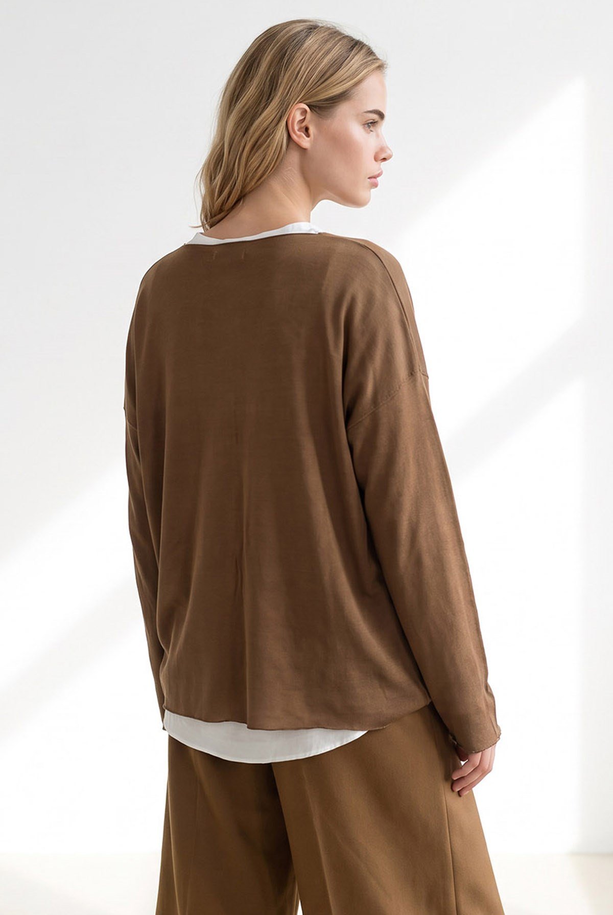 Boho Kolyeli 2 Li Loose Fit Bluz Kahverengi