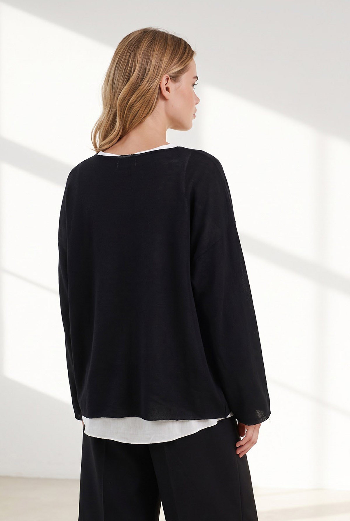 Boho Kolyeli 2 Li Loose Fit Bluz Siyah