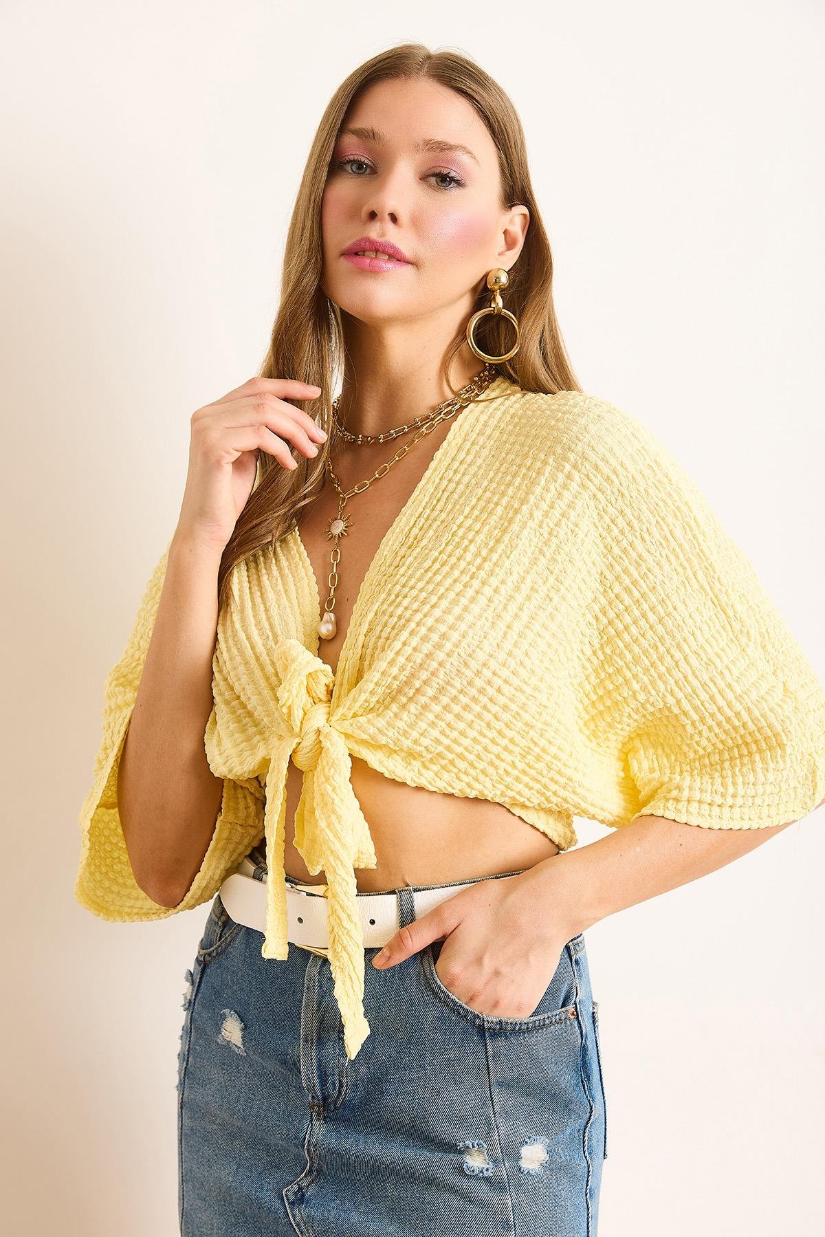 Bürümcük Kimono Bluz Sarı