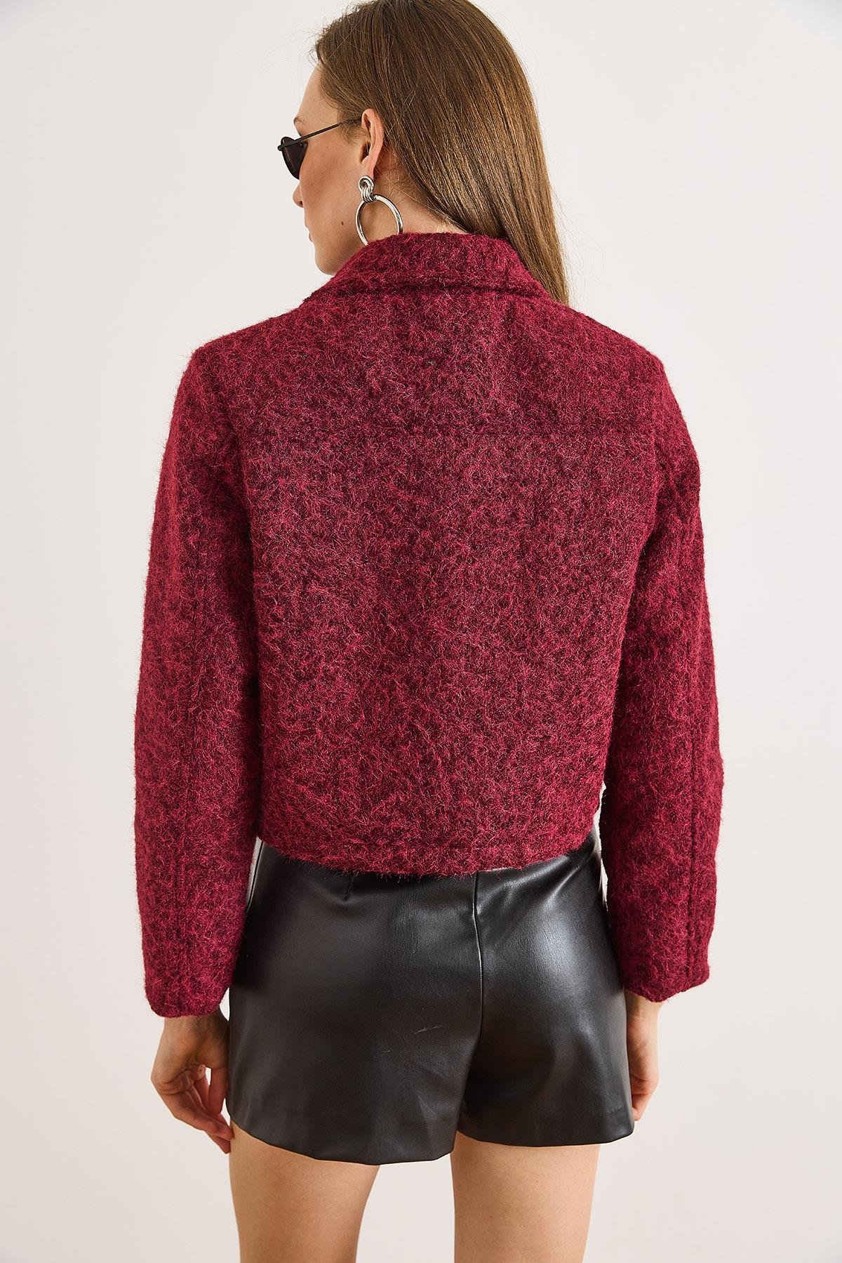 Cepli Astarlı Şardonlu Kaşe Ceket Bordo