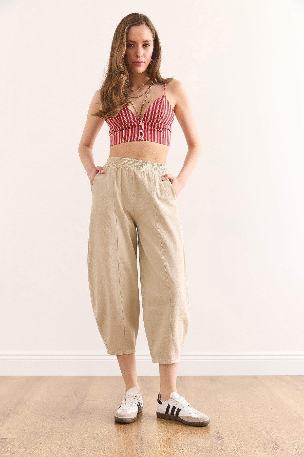 Cepli Baggy Gabardin Pantolon Taş
