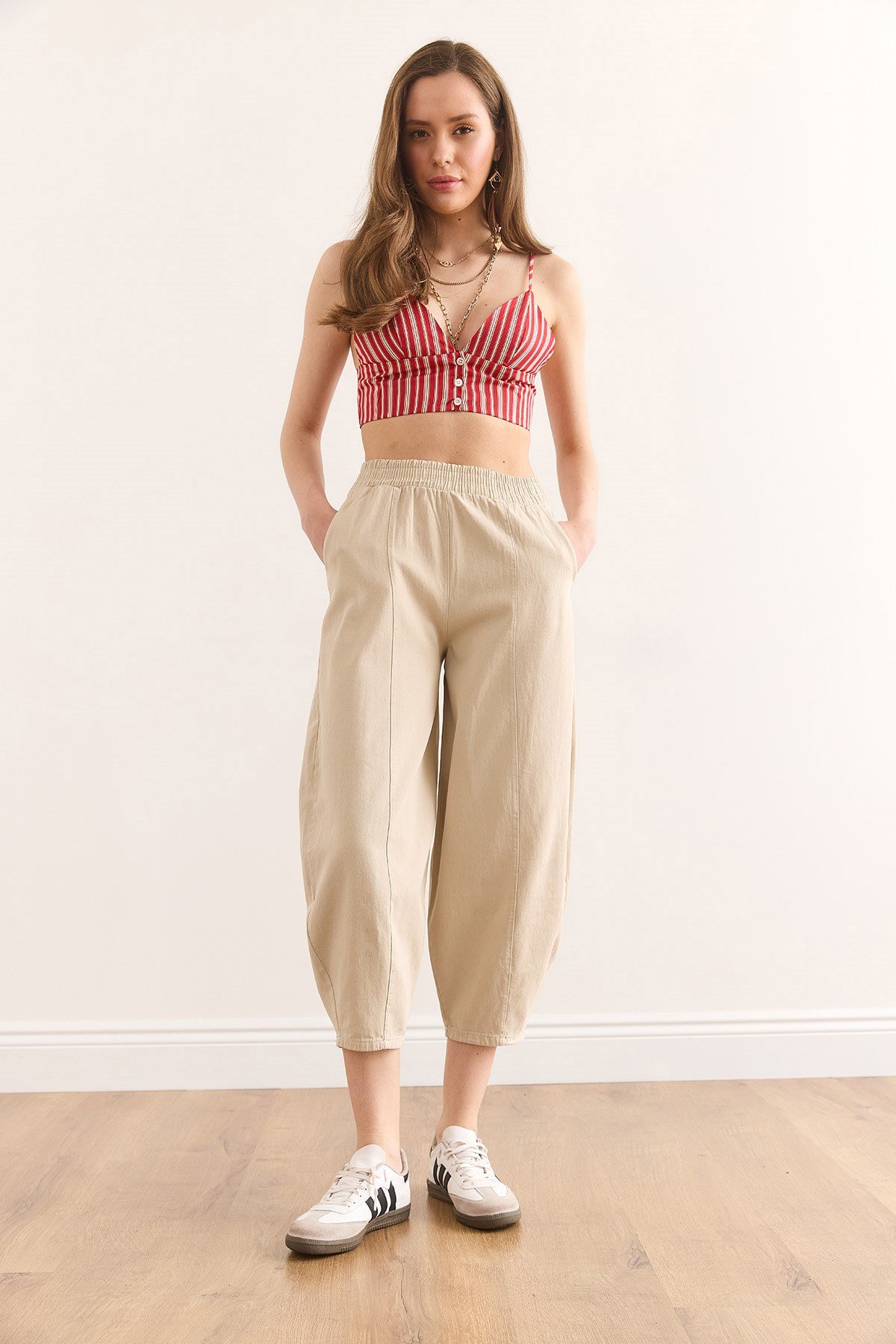 Cepli Baggy Gabardin Pantolon Taş