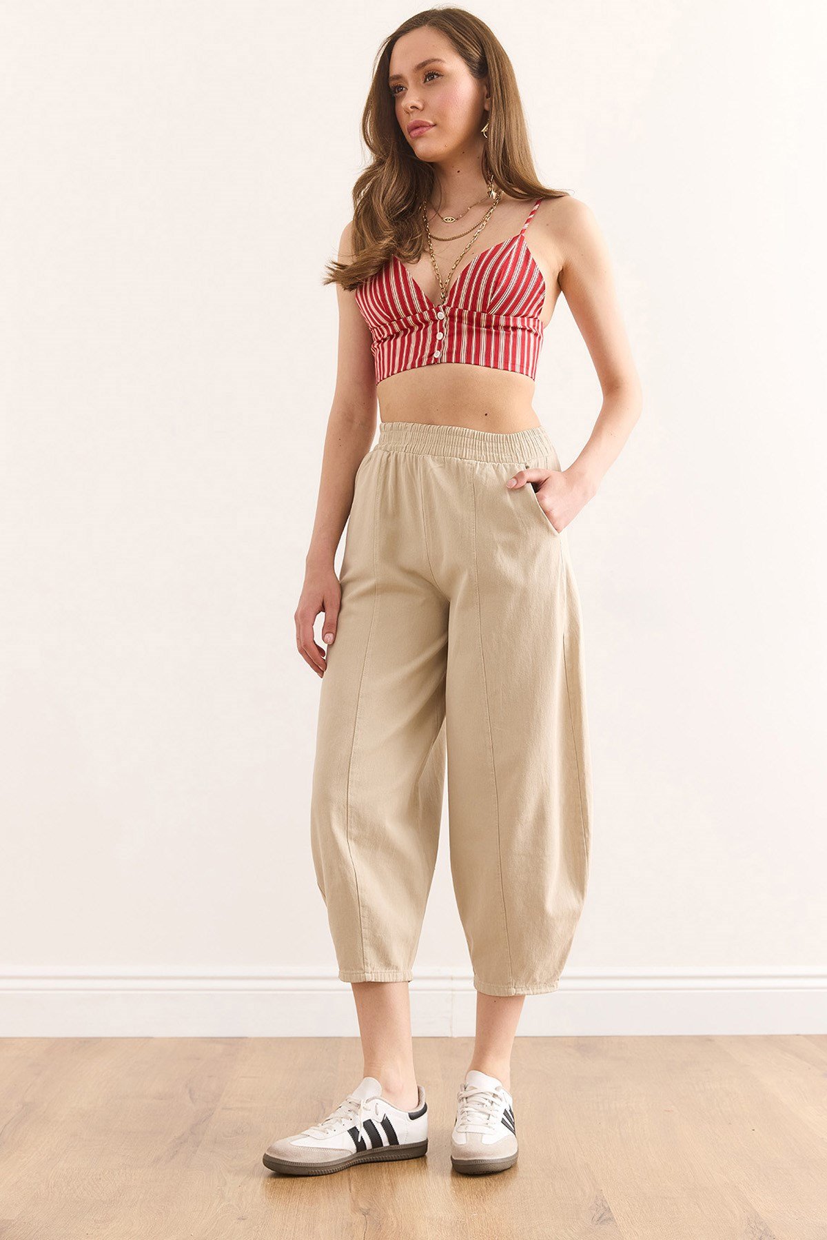 Cepli Baggy Gabardin Pantolon Taş