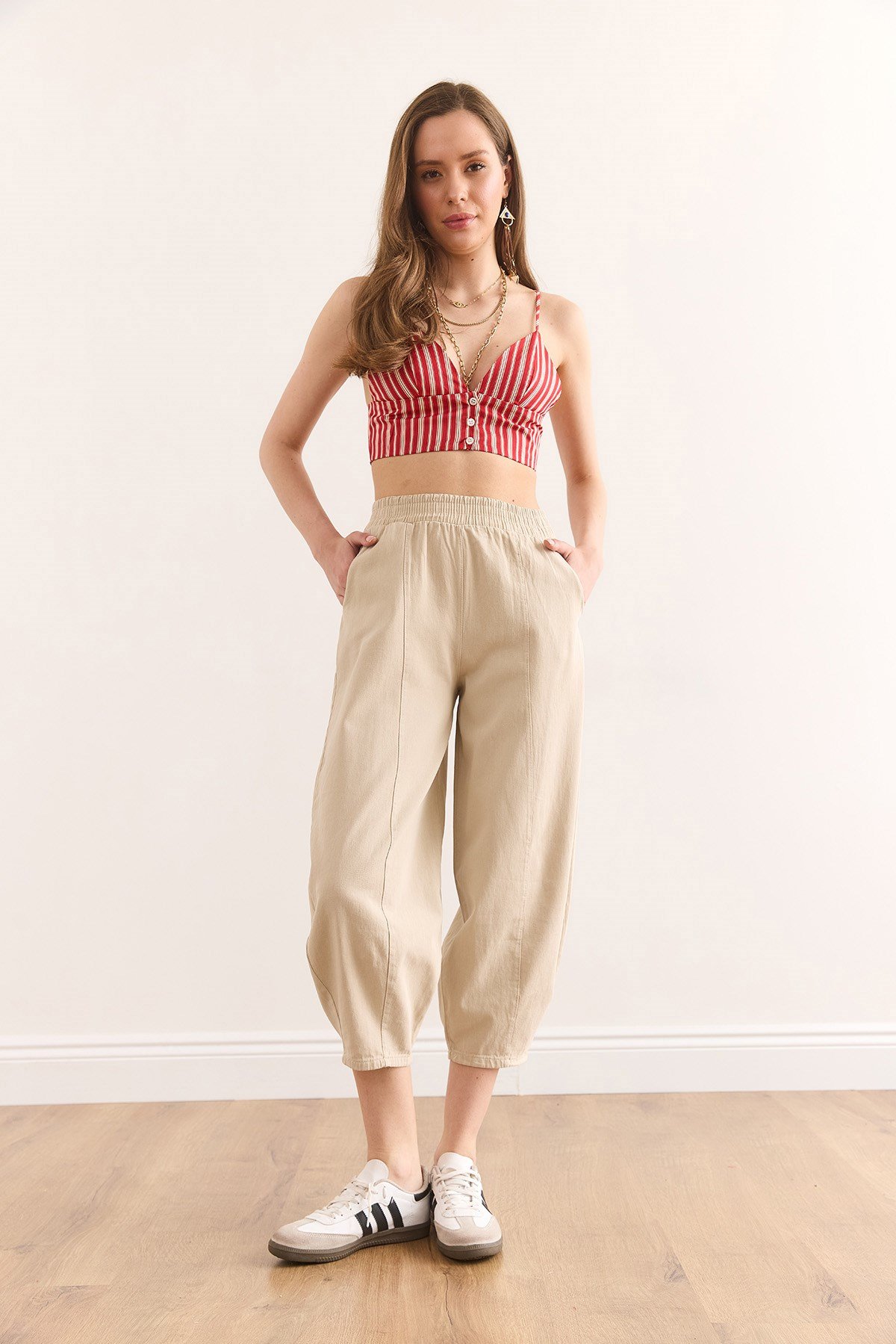 Cepli Baggy Gabardin Pantolon Taş