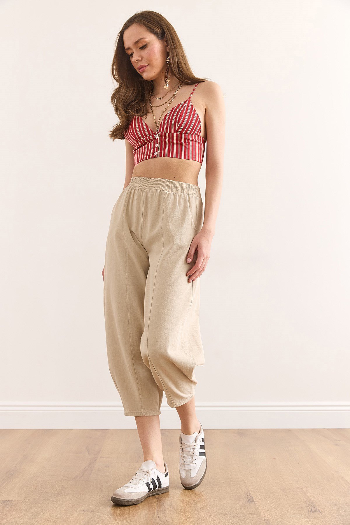 Cepli Baggy Gabardin Pantolon Taş