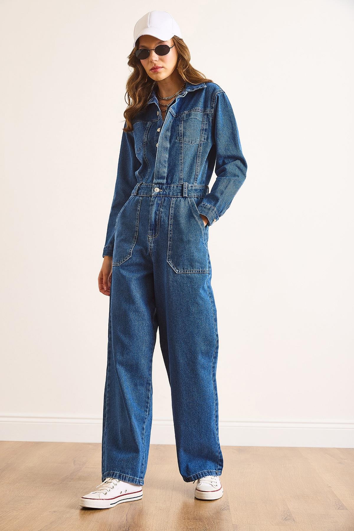 Cepli Denim Tulum Koyu Mavi