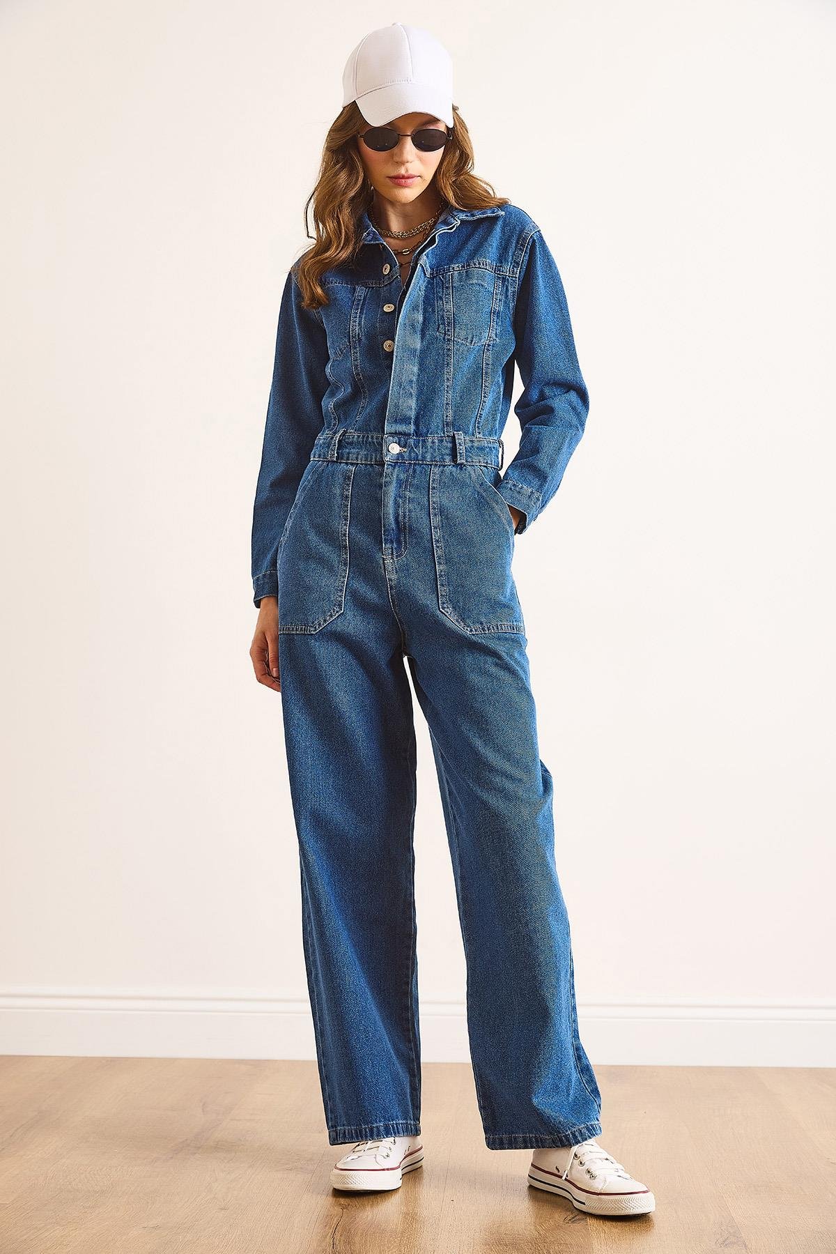 Cepli Denim Tulum Koyu Mavi
