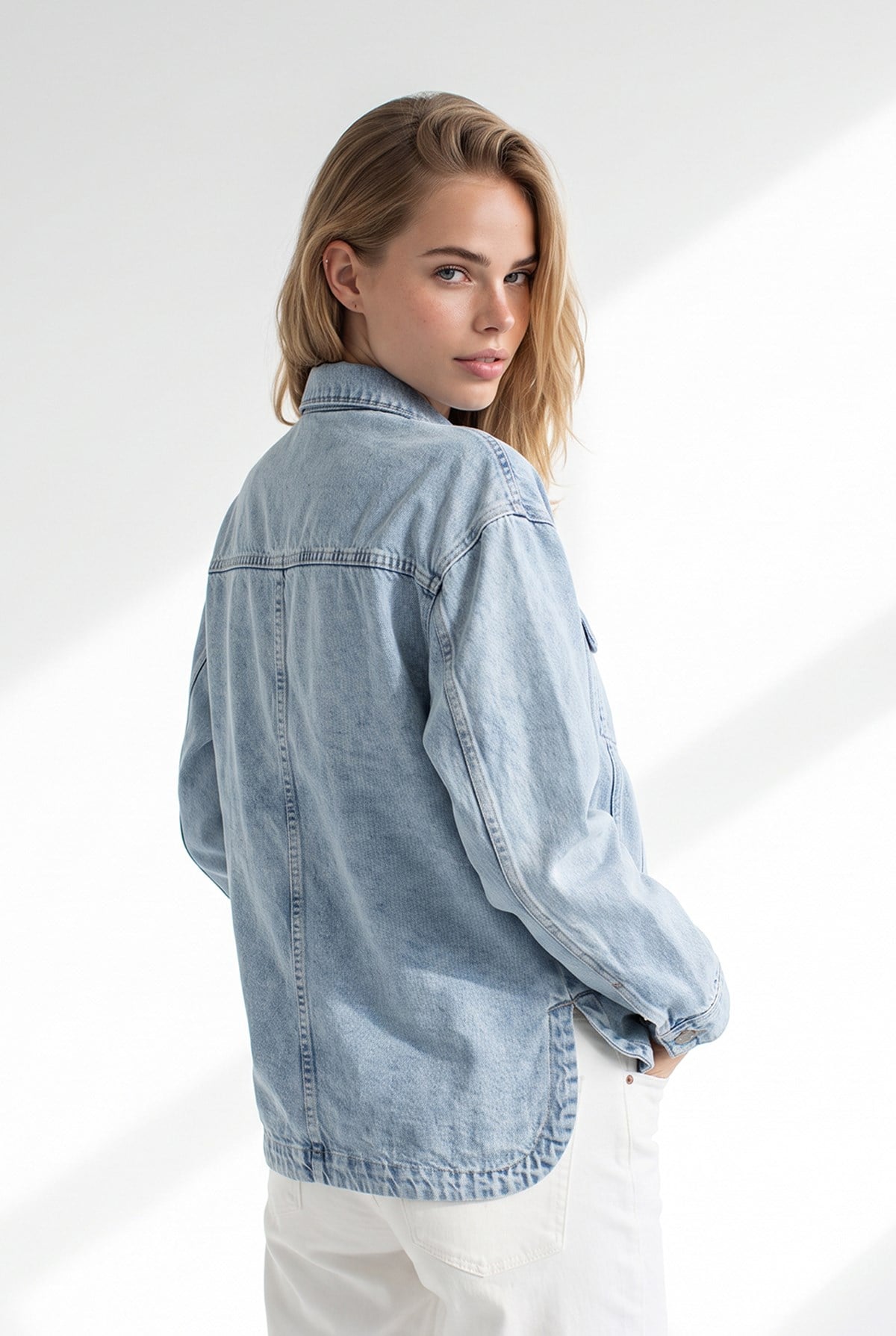 Cepli Düğmeli Denim Ceket Mavi
