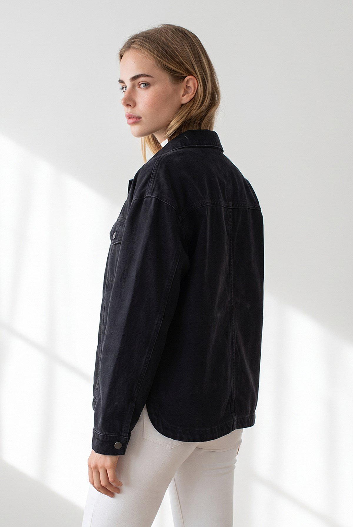 Cepli Düğmeli Denim Ceket Siyah