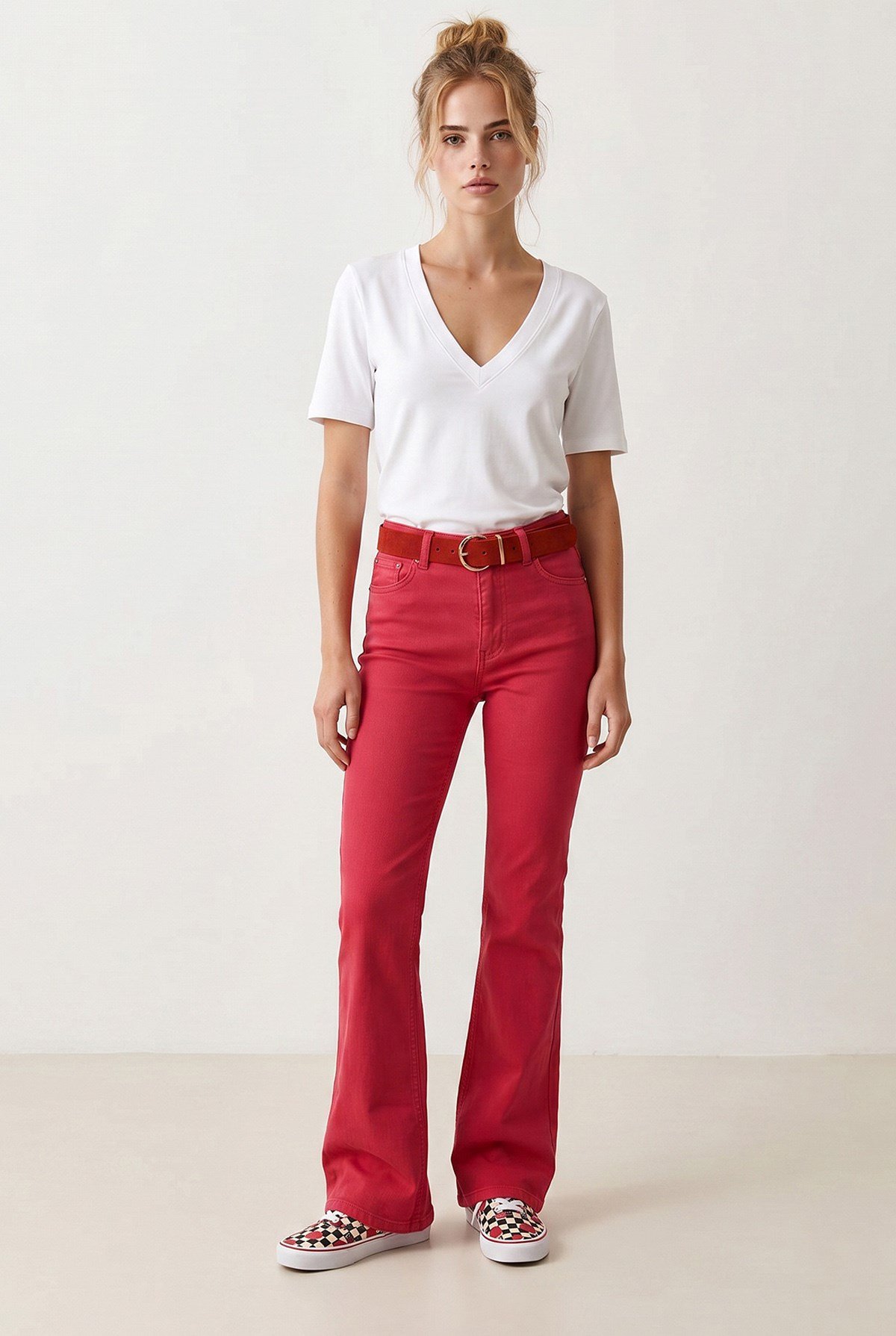 Cepli Flare Gabardin Pantolon Koyu Fuşya
