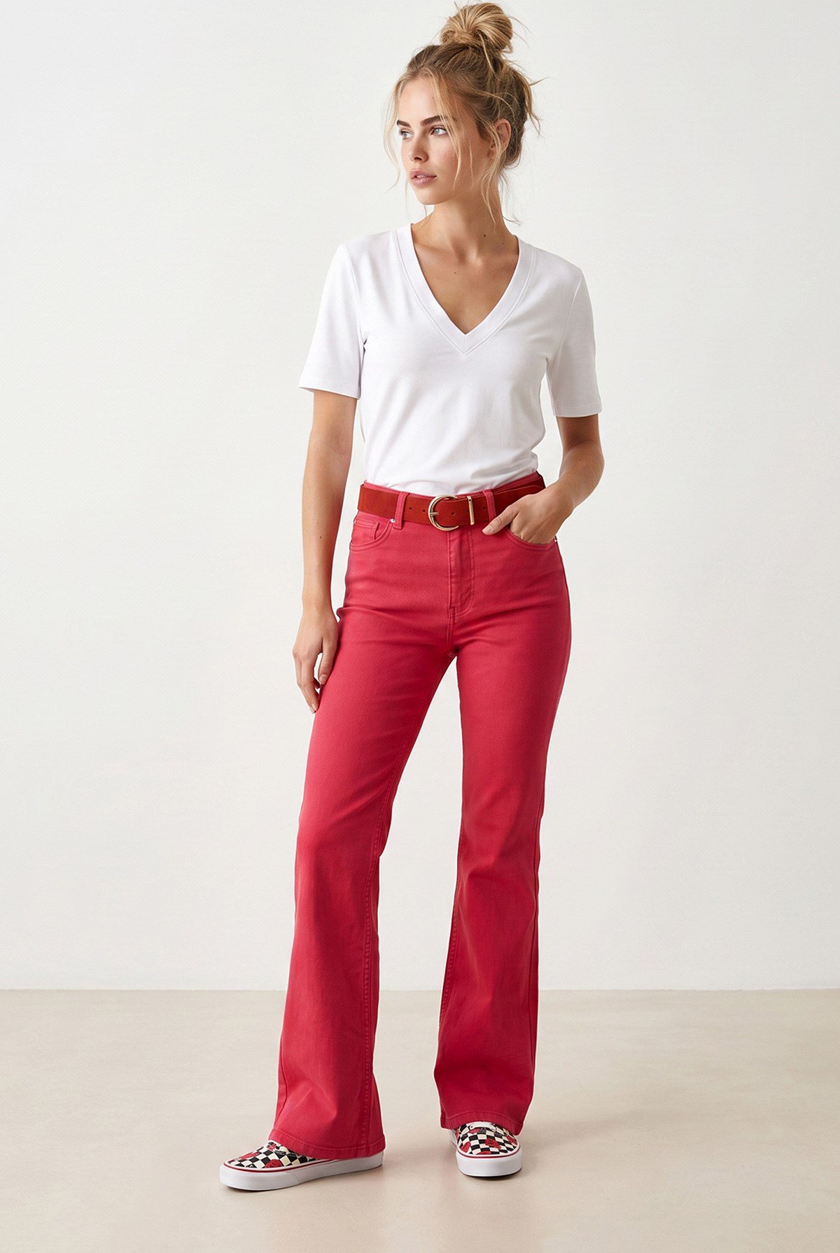Cepli Flare Gabardin Pantolon Koyu Fuşya