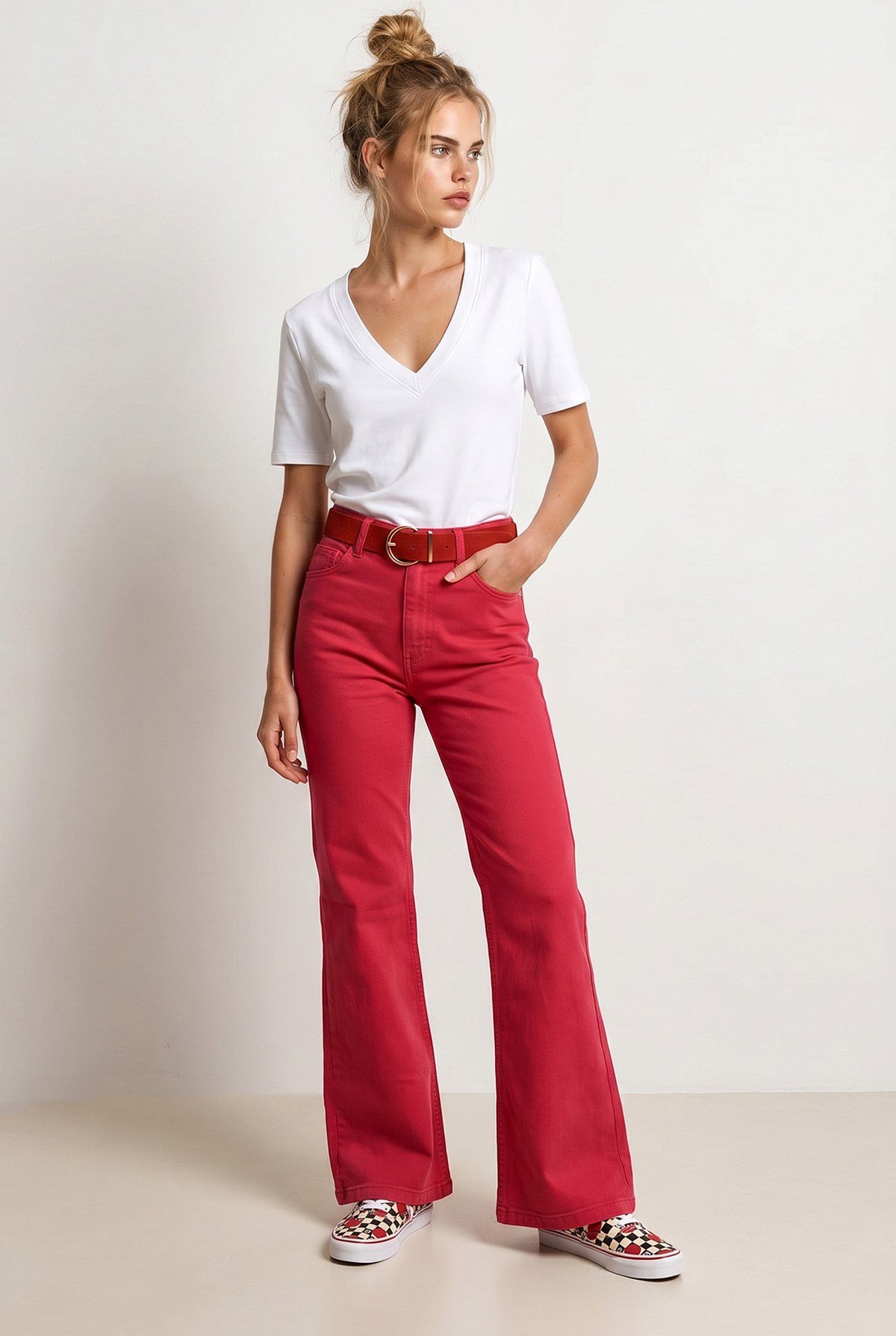Cepli Flare Gabardin Pantolon Koyu Fuşya