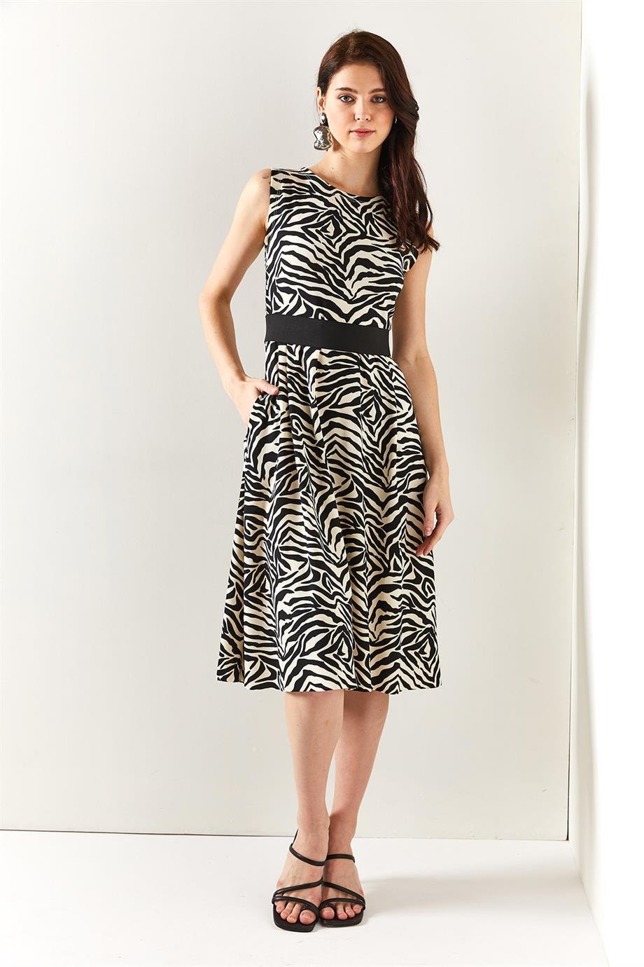 Cepli Kloş Elbise Zebra Siyah