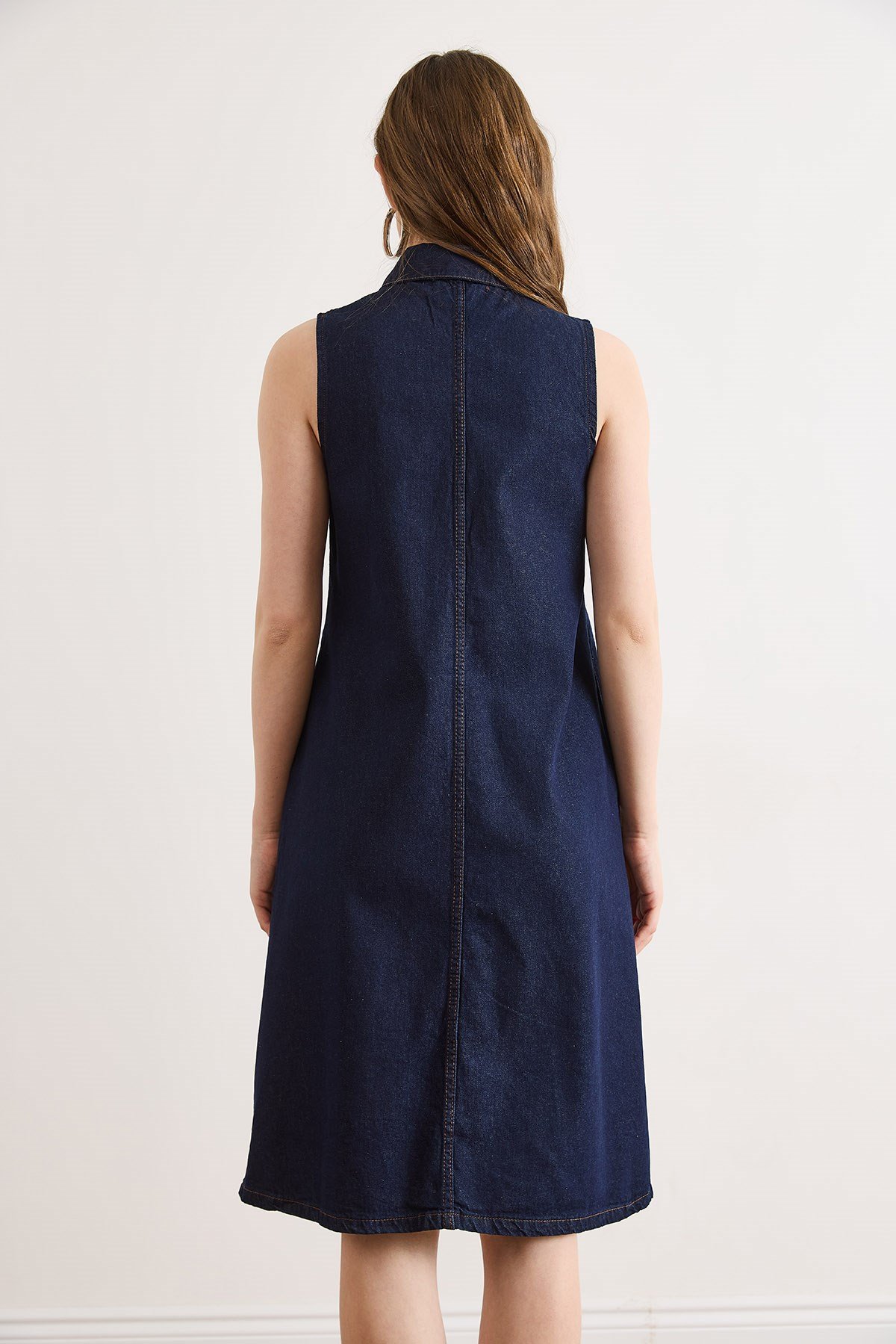 Cepli Mini Denim Gömlek Elbise Lacivert
