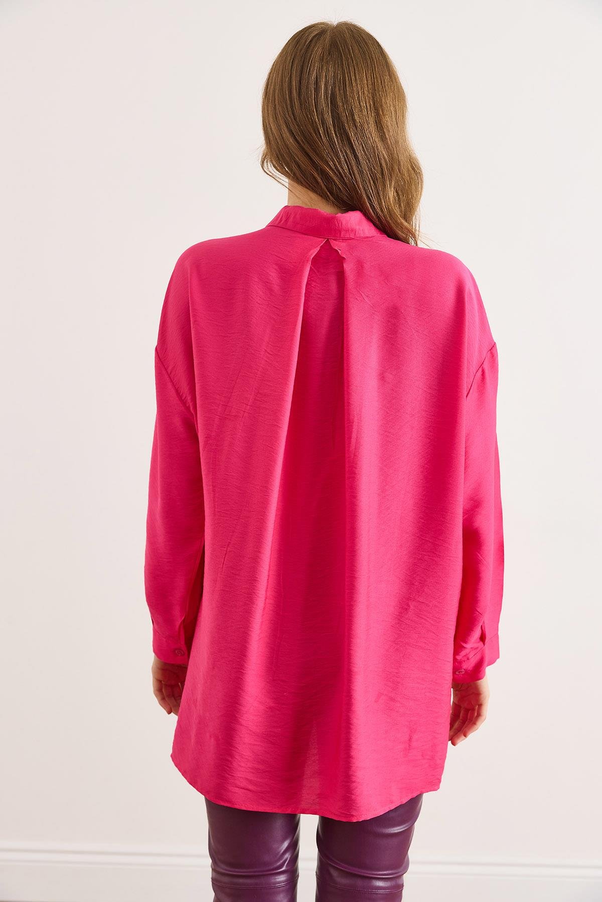 Cepli Oversize Javanes Gömlek Fuşya