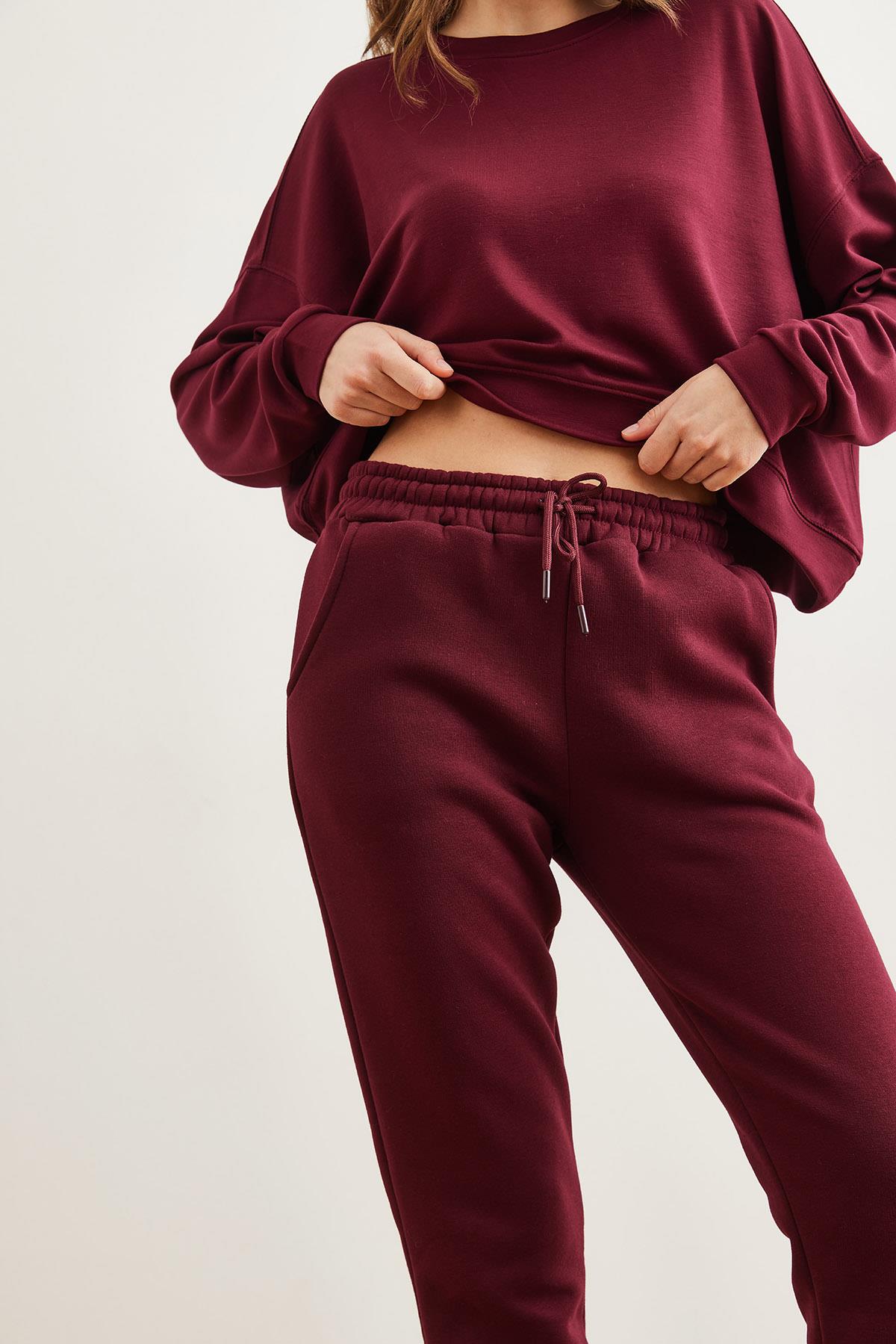 Cepli Şardonlu Eşofman Altı Bordo