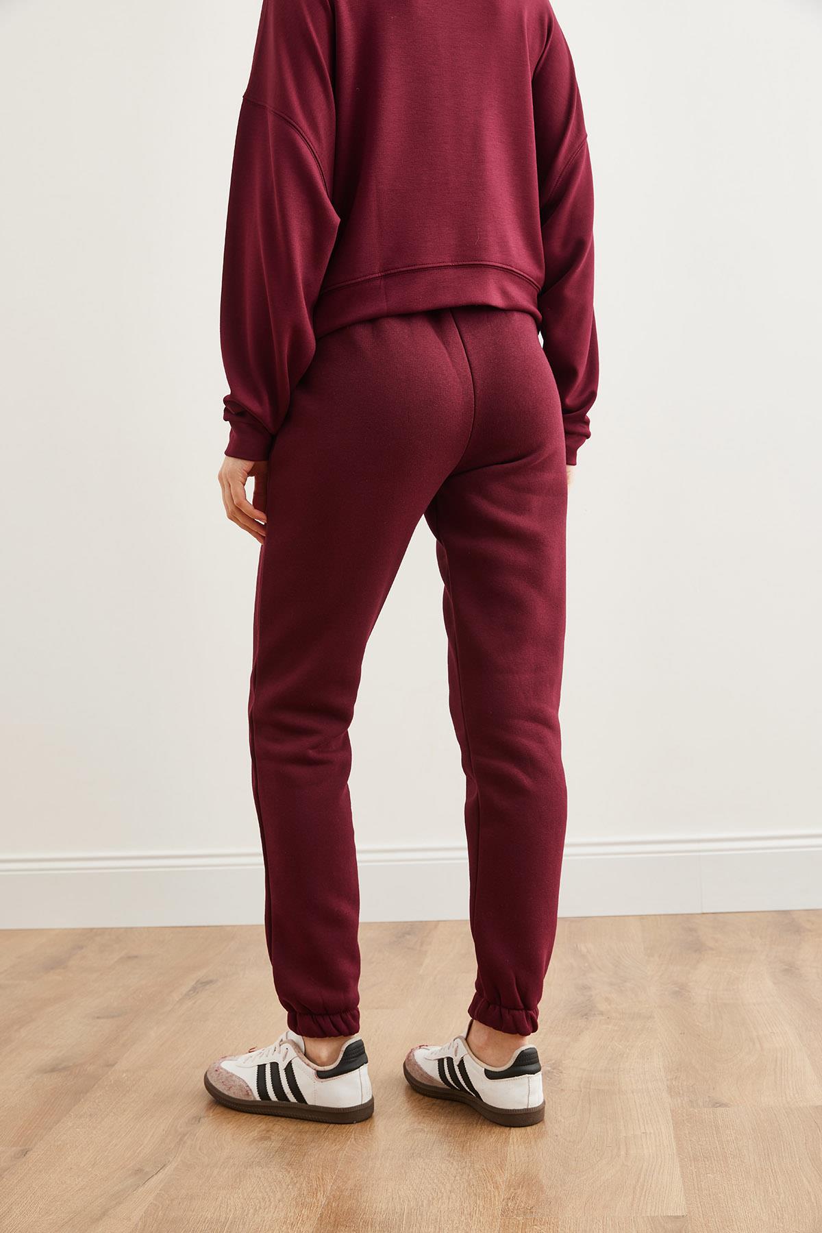 Cepli Şardonlu Eşofman Altı Bordo