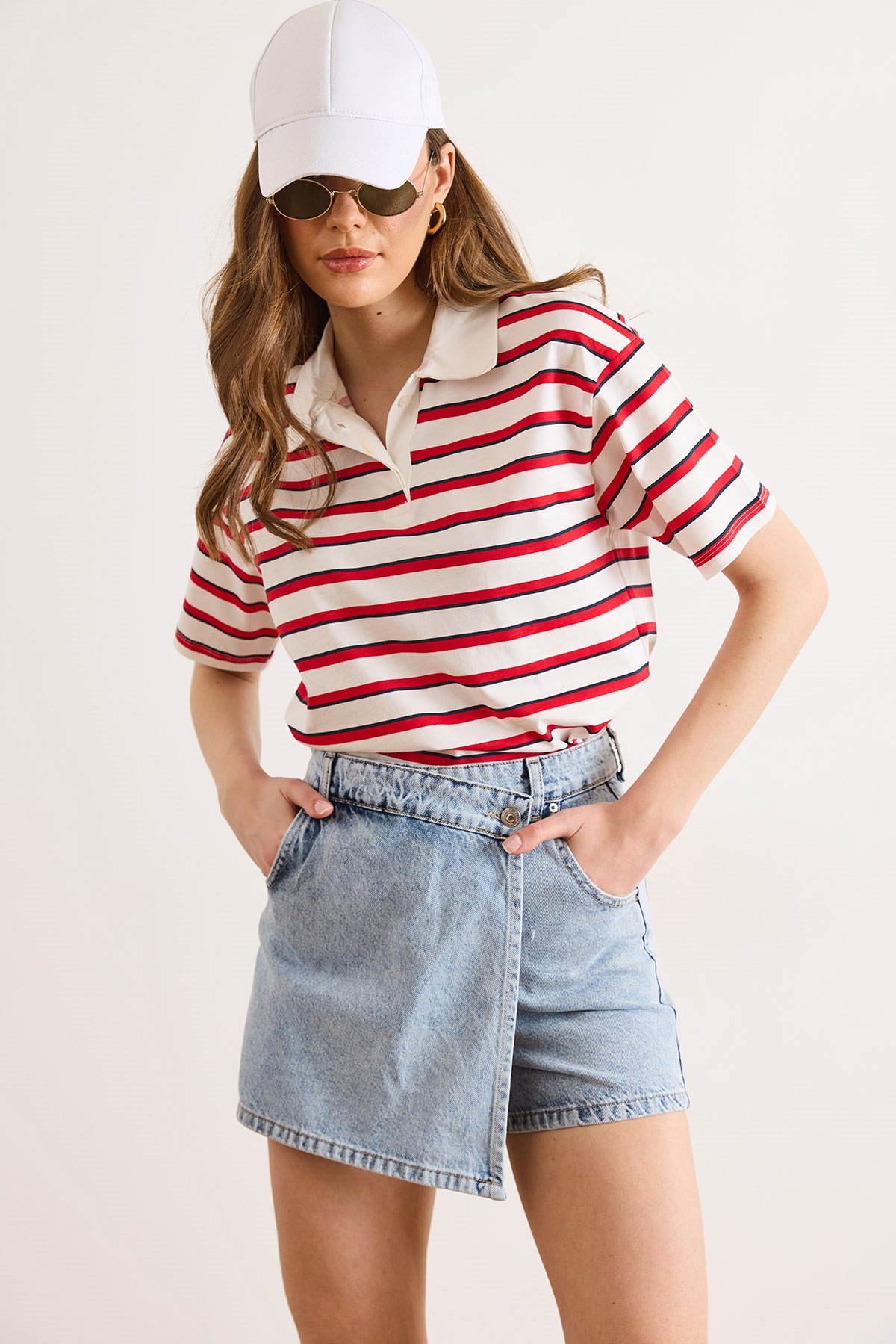 Cepli Şortlu Denim Etek Açık Mavi