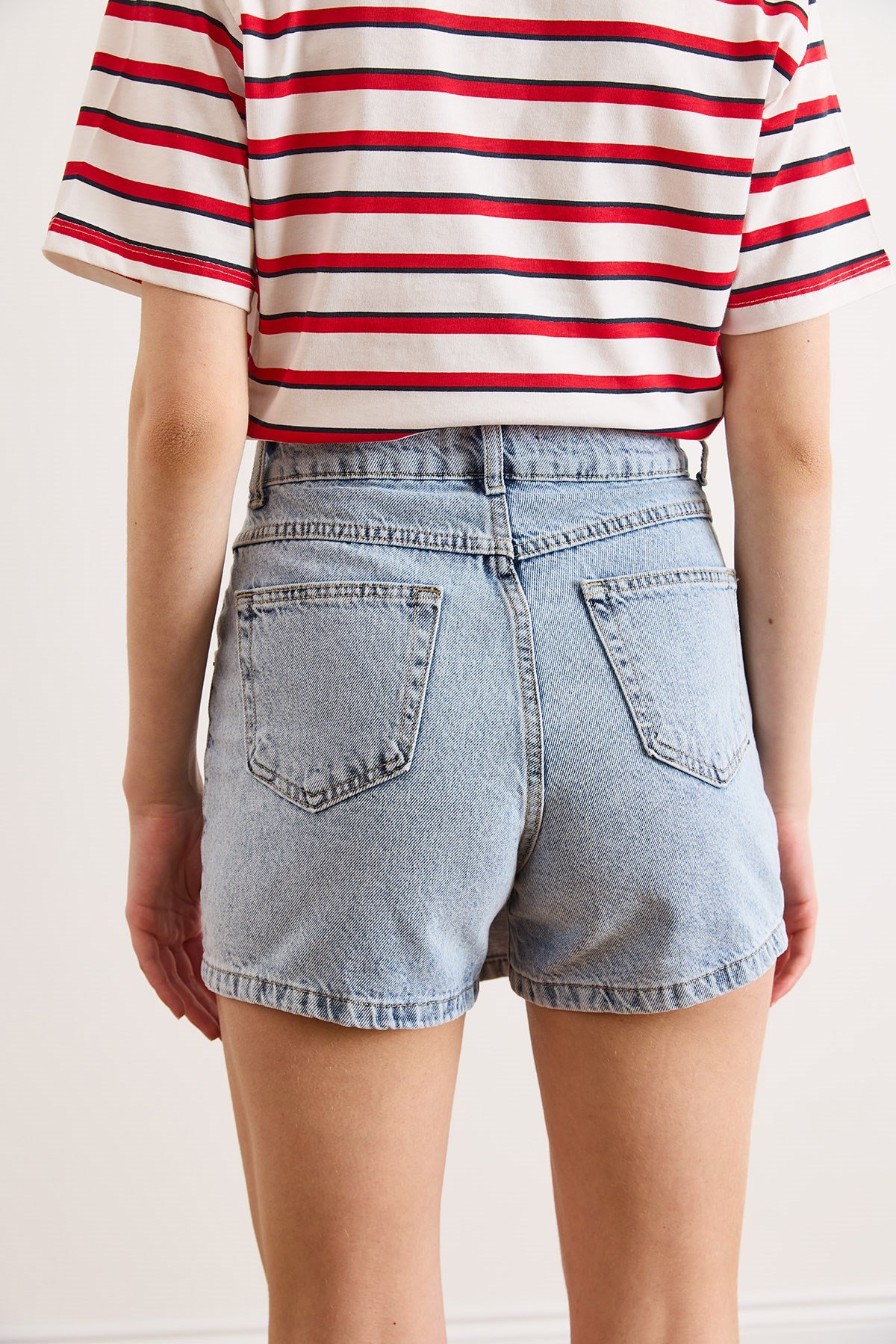 Cepli Şortlu Denim Etek Açık Mavi