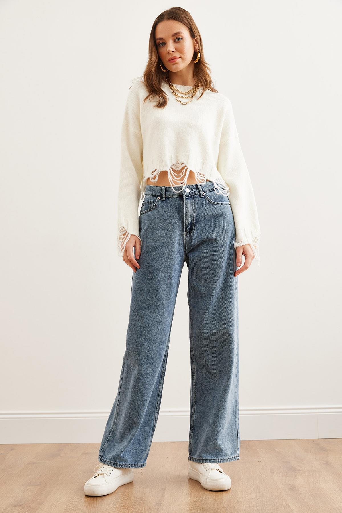 Cepli Wide Leg Denim Jean Mavi