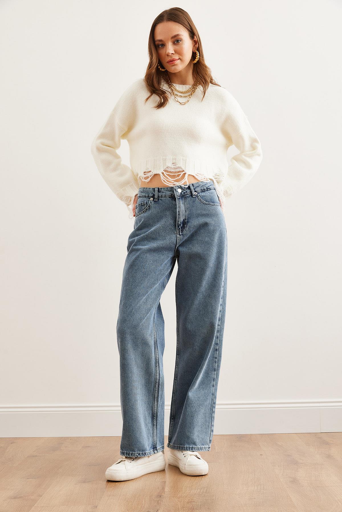 Cepli Wide Leg Denim Jean Mavi
