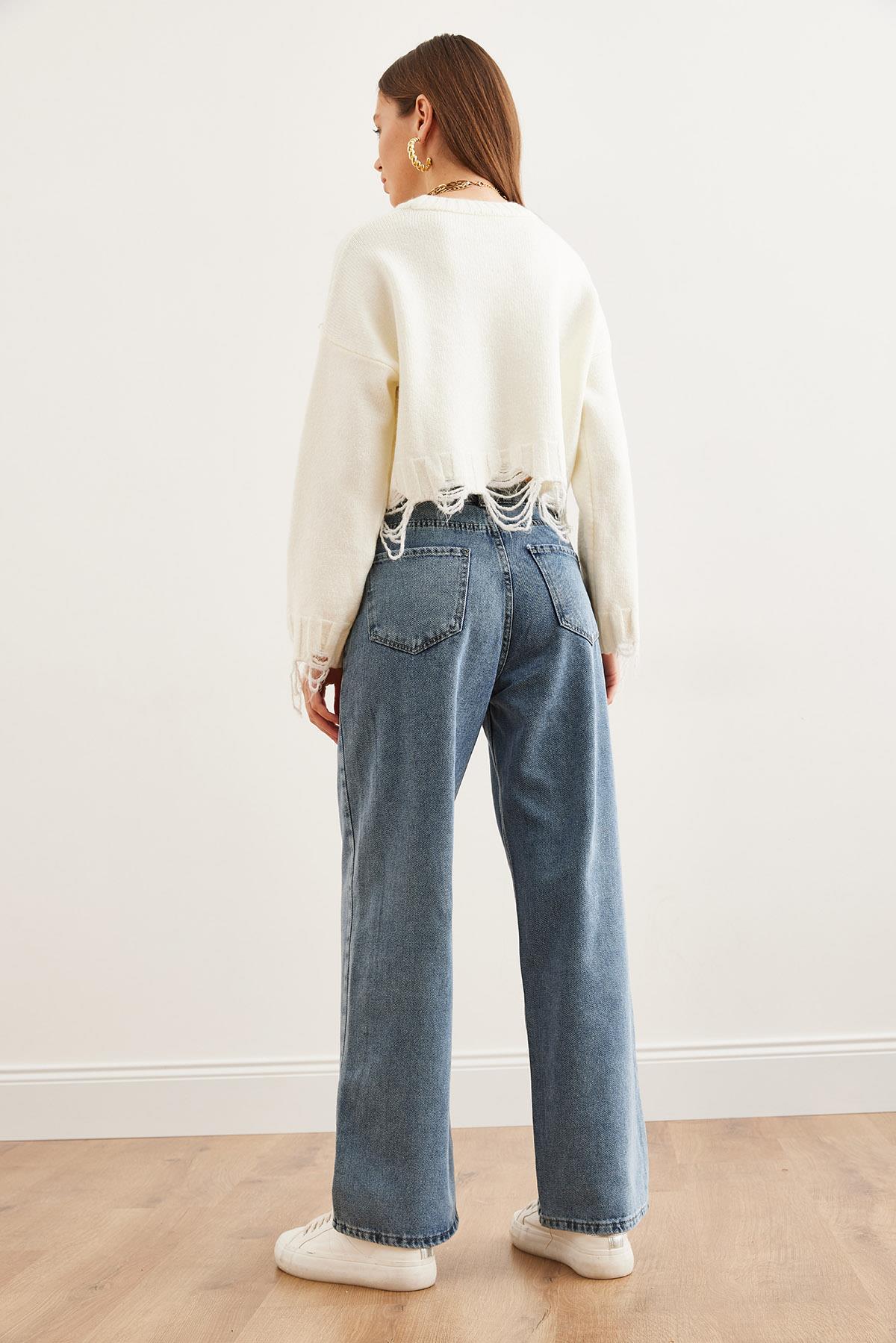Cepli Wide Leg Denim Jean Mavi
