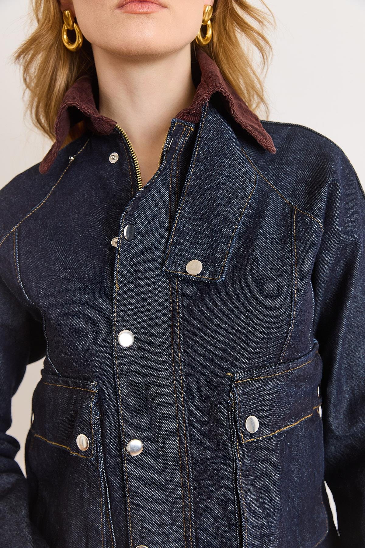 Çıtçıtlı Ceket Pantolon Denim Takım Lacivert