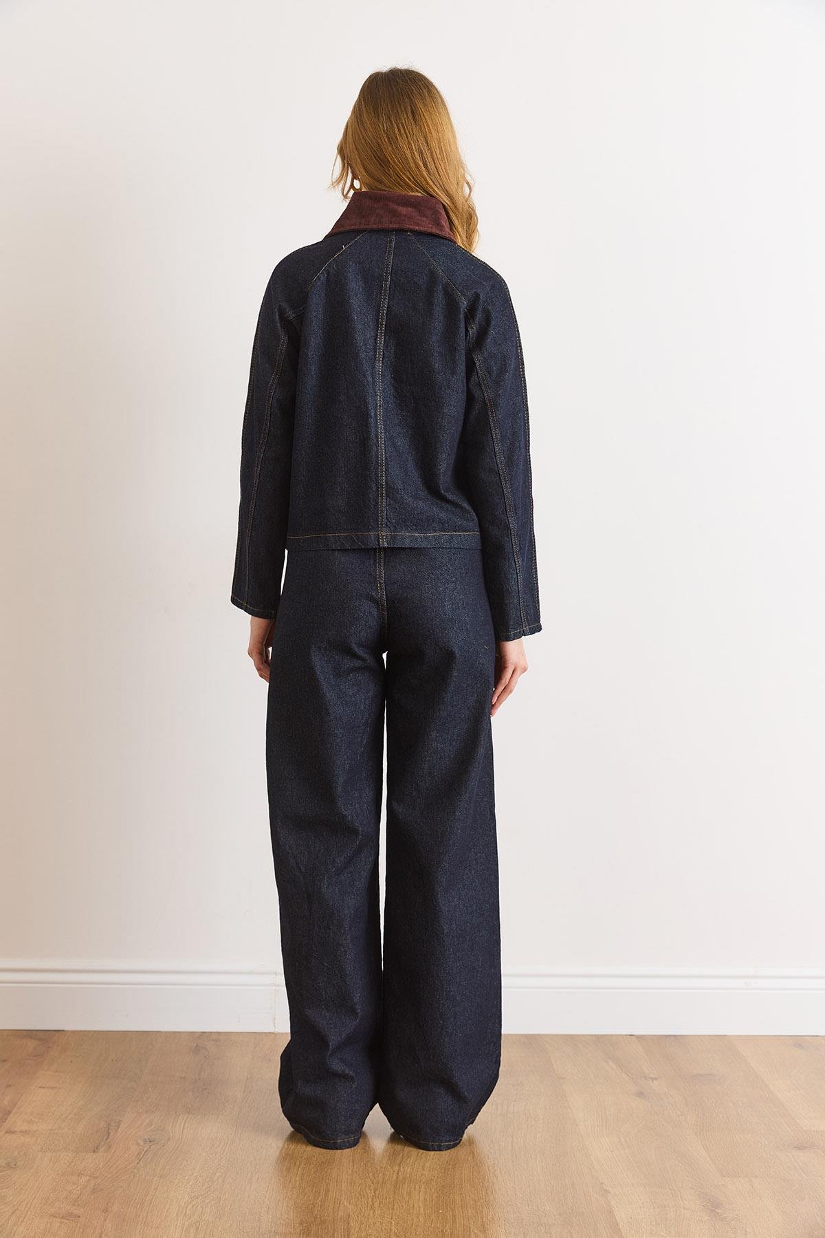 Çıtçıtlı Ceket Pantolon Denim Takım Lacivert