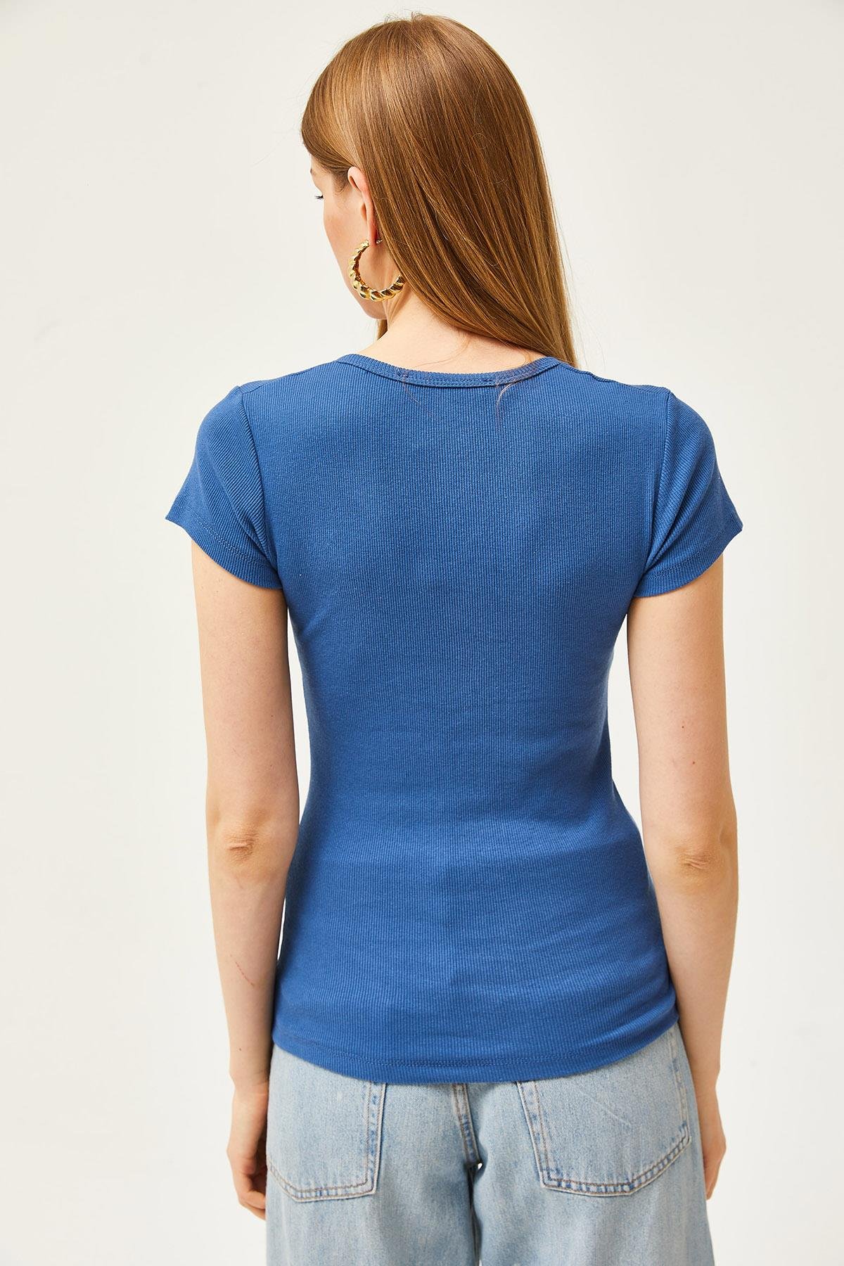Çıtçıtlı Kaşkorse Bluz İndigo