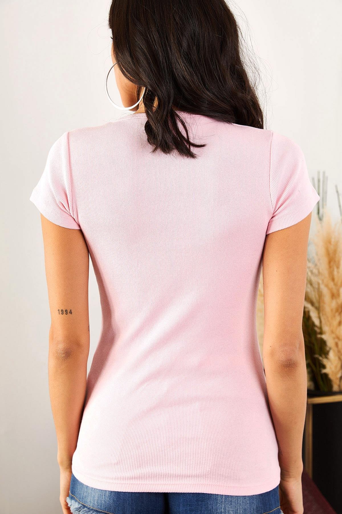 Çıtçıtlı Kaşkorse Bluz Pembe