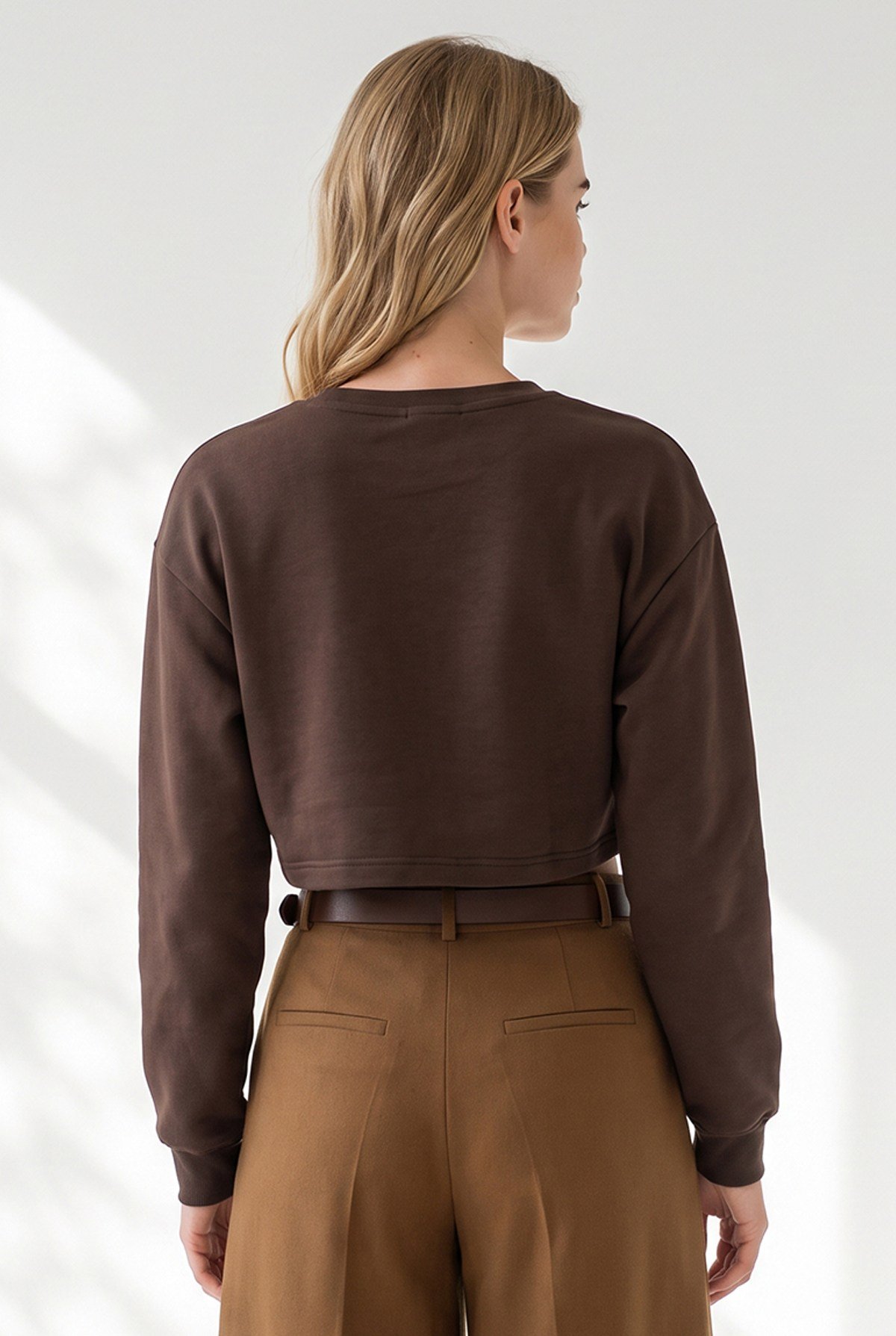 Crop Şardonlu Basic Sweatshirt Kahverengi