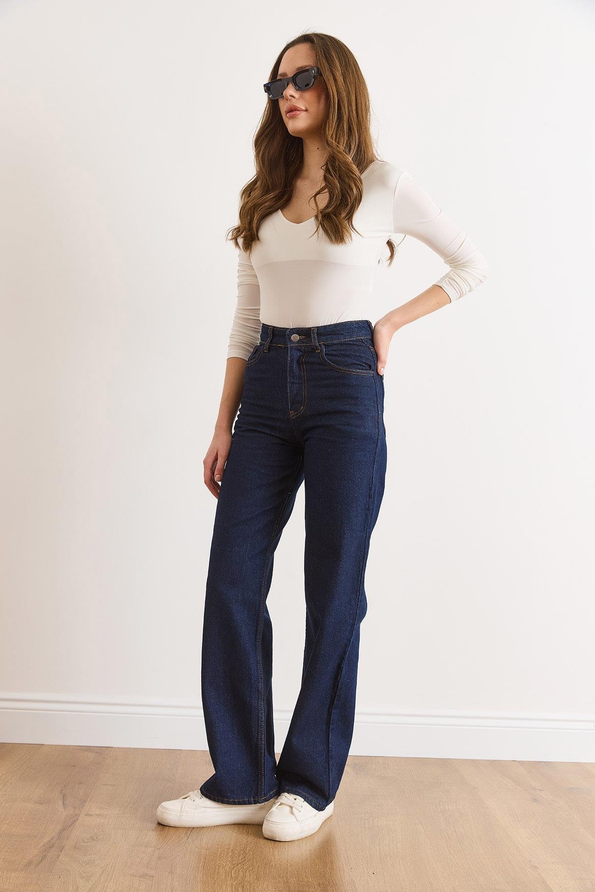 Denim Cepli Palazzo Jean Lacivert