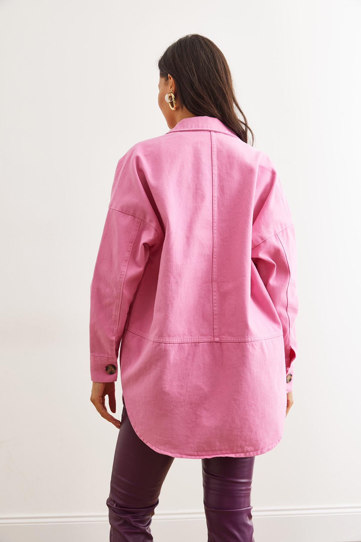 Dikiş Detaylı Gabardin Gömlek Pembe