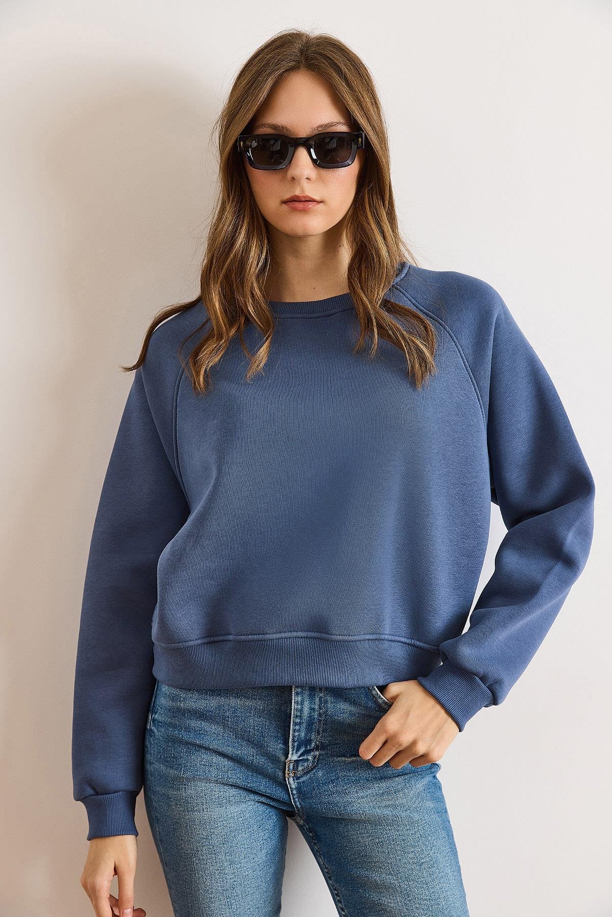 Dikiş Detaylı Reglan Kol Sweatshirt İndigo