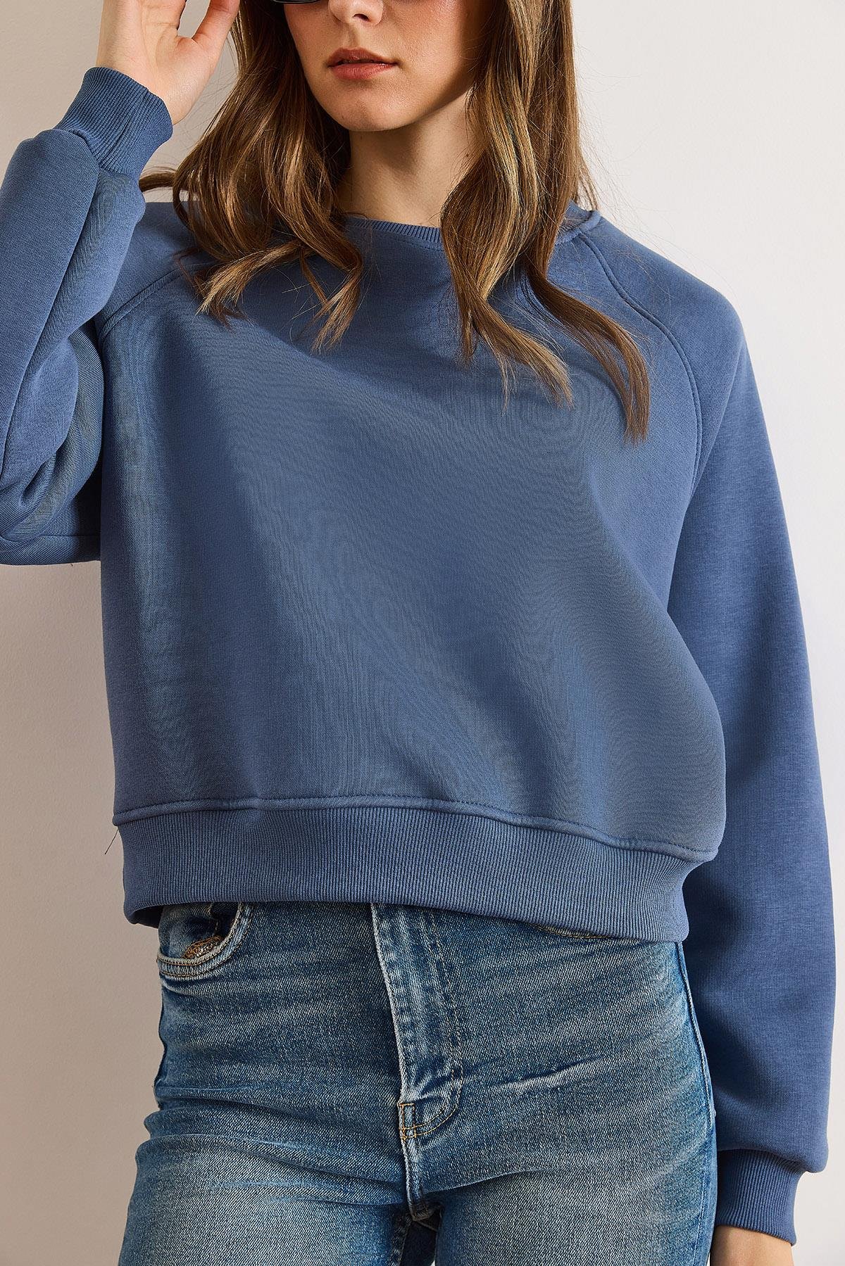 Dikiş Detaylı Reglan Kol Sweatshirt İndigo