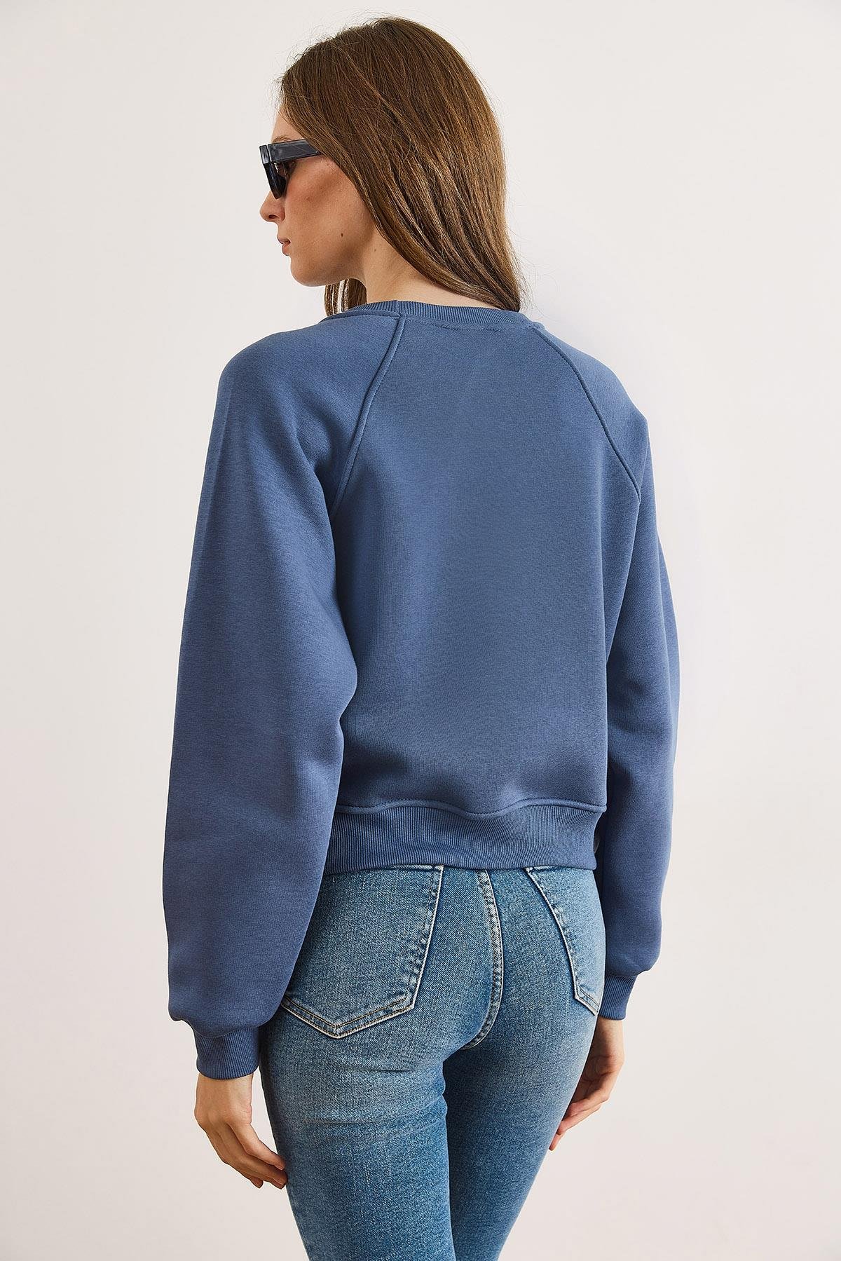 Dikiş Detaylı Reglan Kol Sweatshirt İndigo