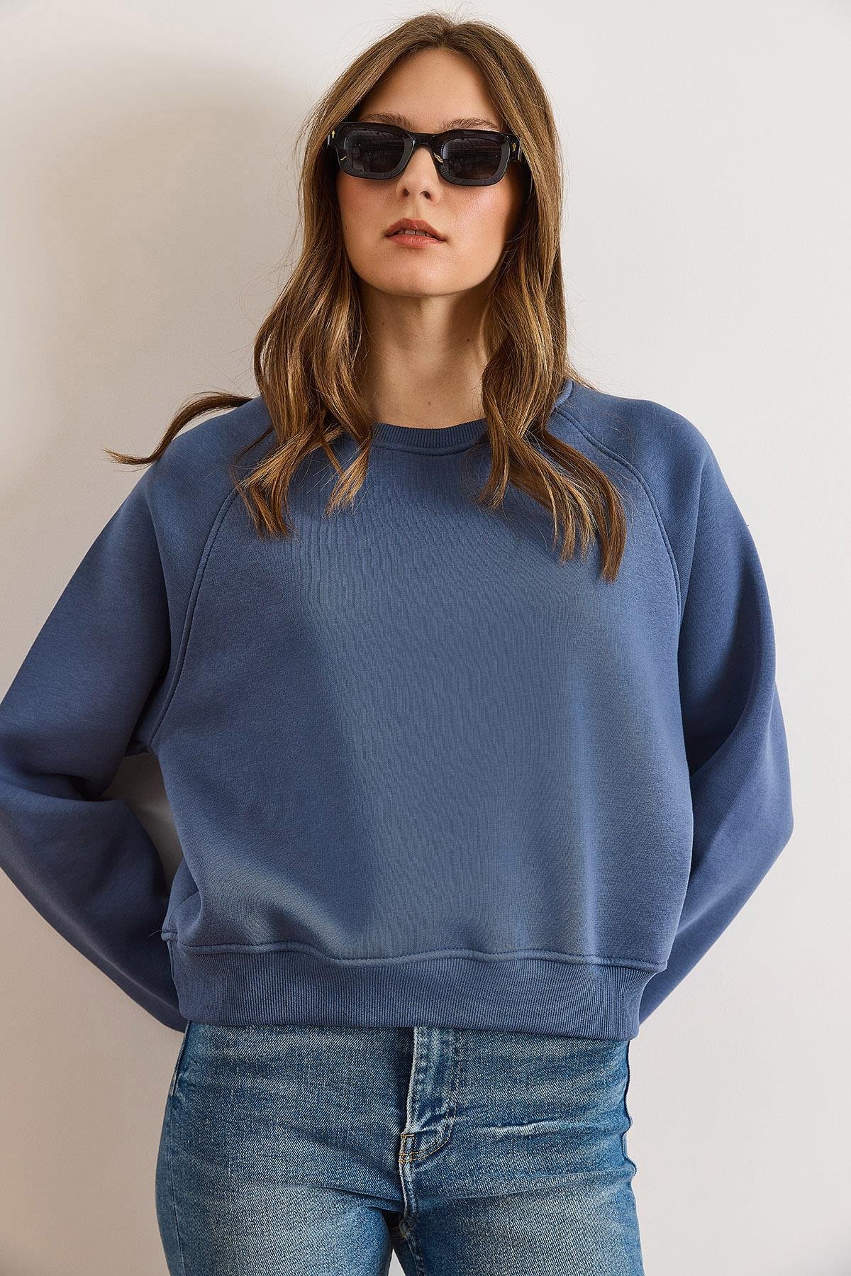 Dikiş Detaylı Reglan Kol Sweatshirt İndigo