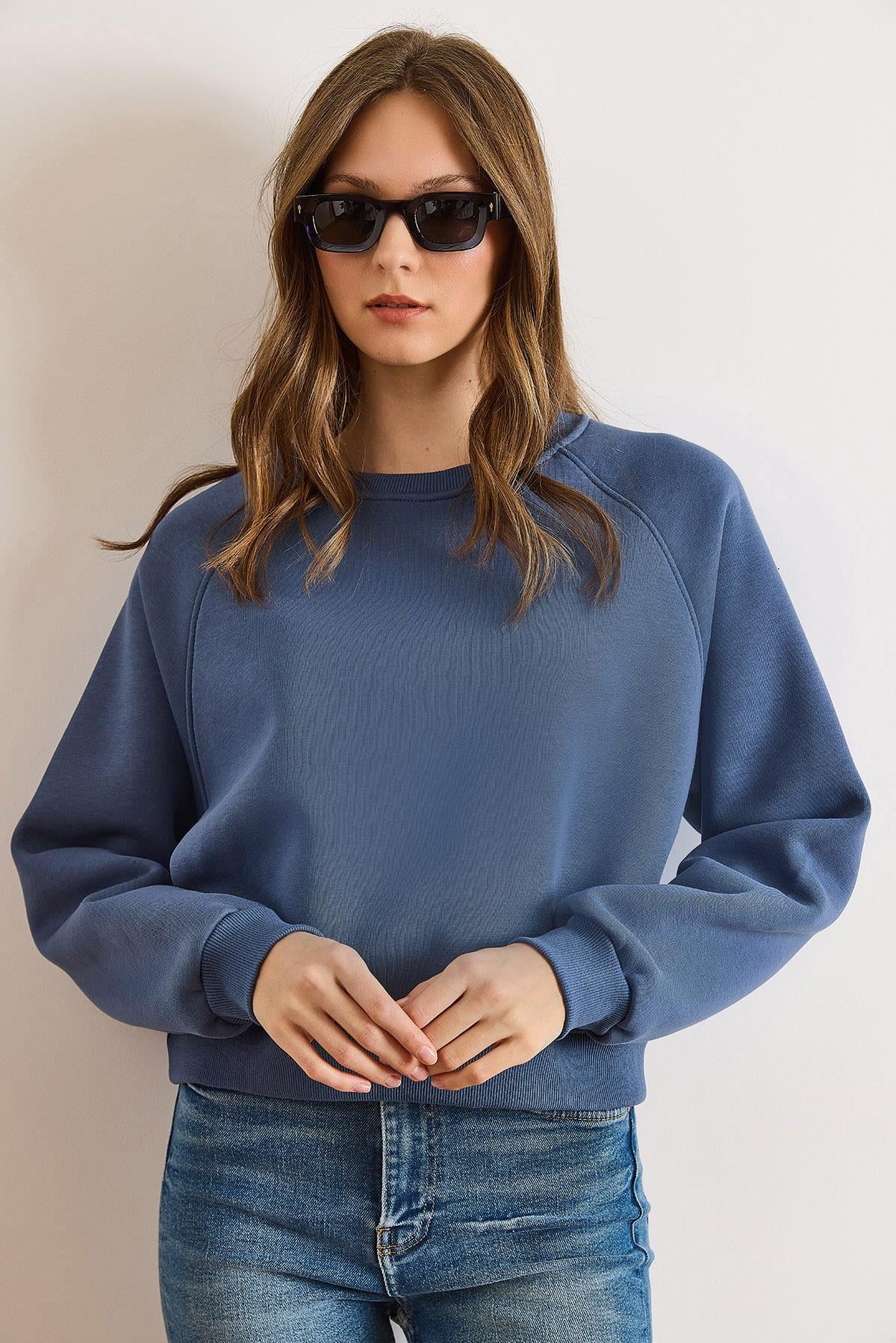 Dikiş Detaylı Reglan Kol Sweatshirt İndigo