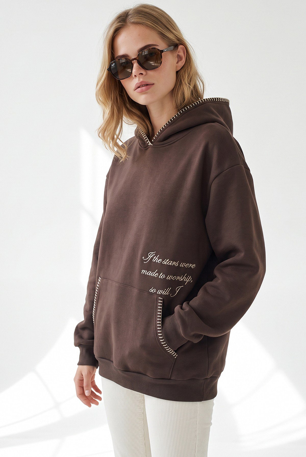 Dikiş Detaylı Yumuşak Dokulu Şardonlu Sweatshirt Kahverengi