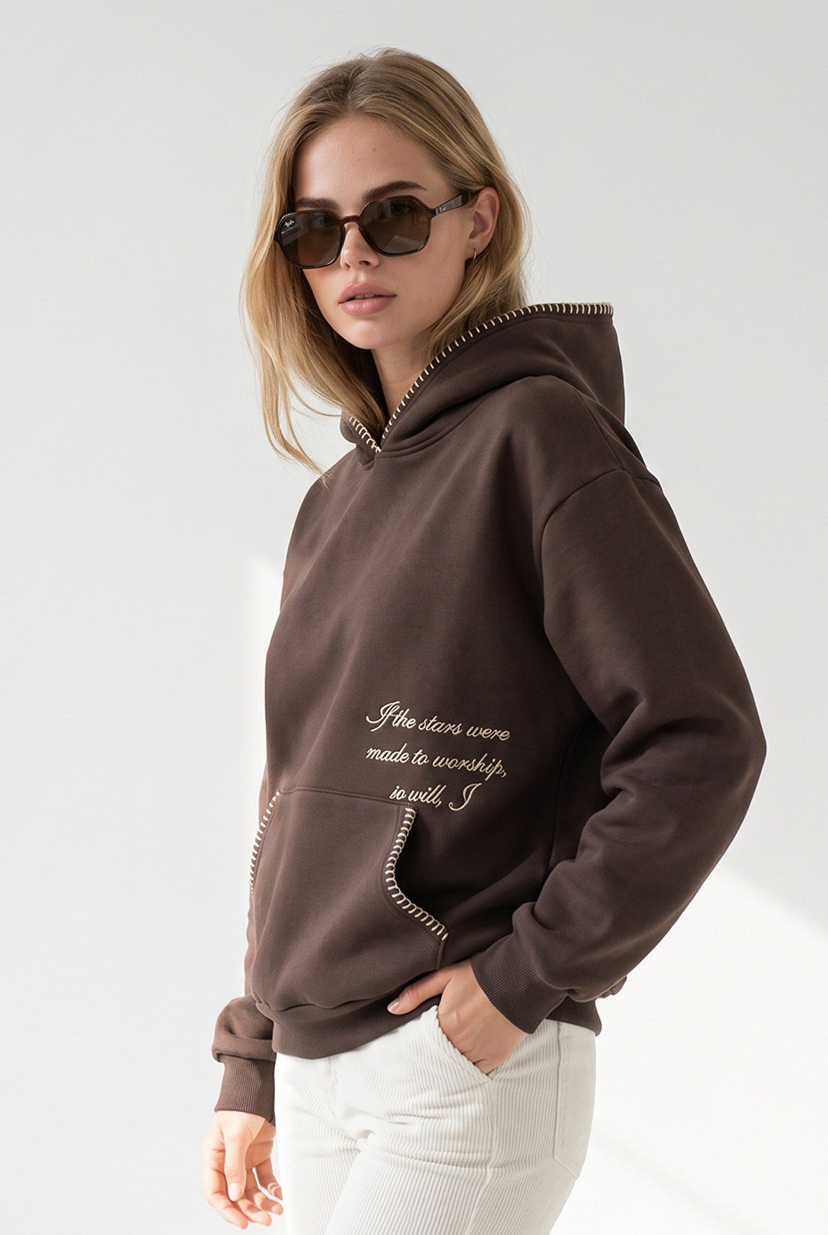 Dikiş Detaylı Yumuşak Dokulu Şardonlu Sweatshirt Kahverengi