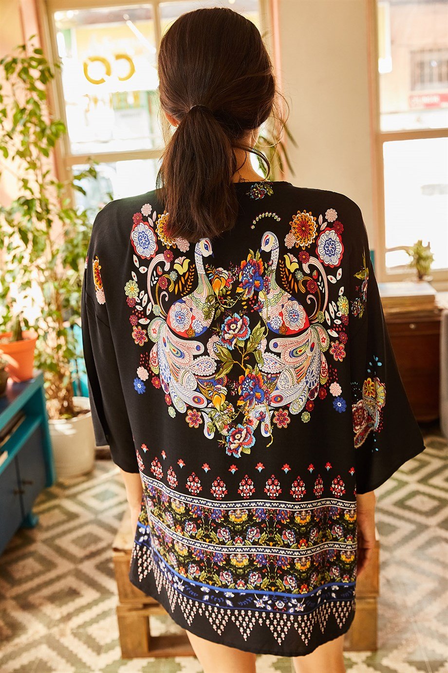 Eteği Sulu Kimono Siyah