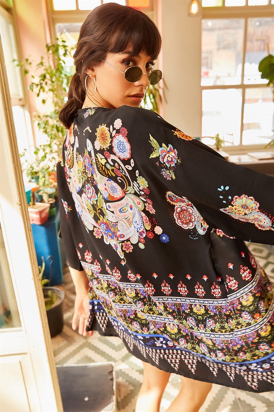 Eteği Sulu Kimono Siyah